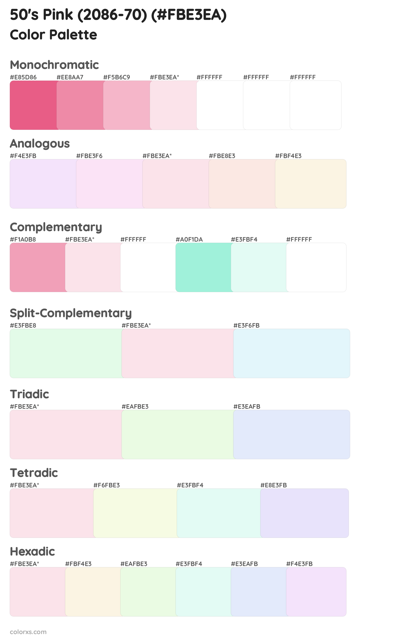 50's Pink (2086-70) Color Scheme Palettes