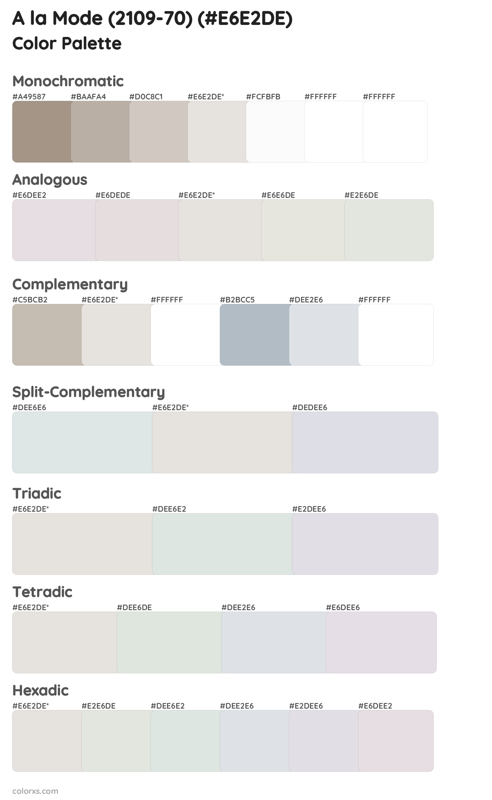 A la Mode (2109-70) Color Scheme Palettes