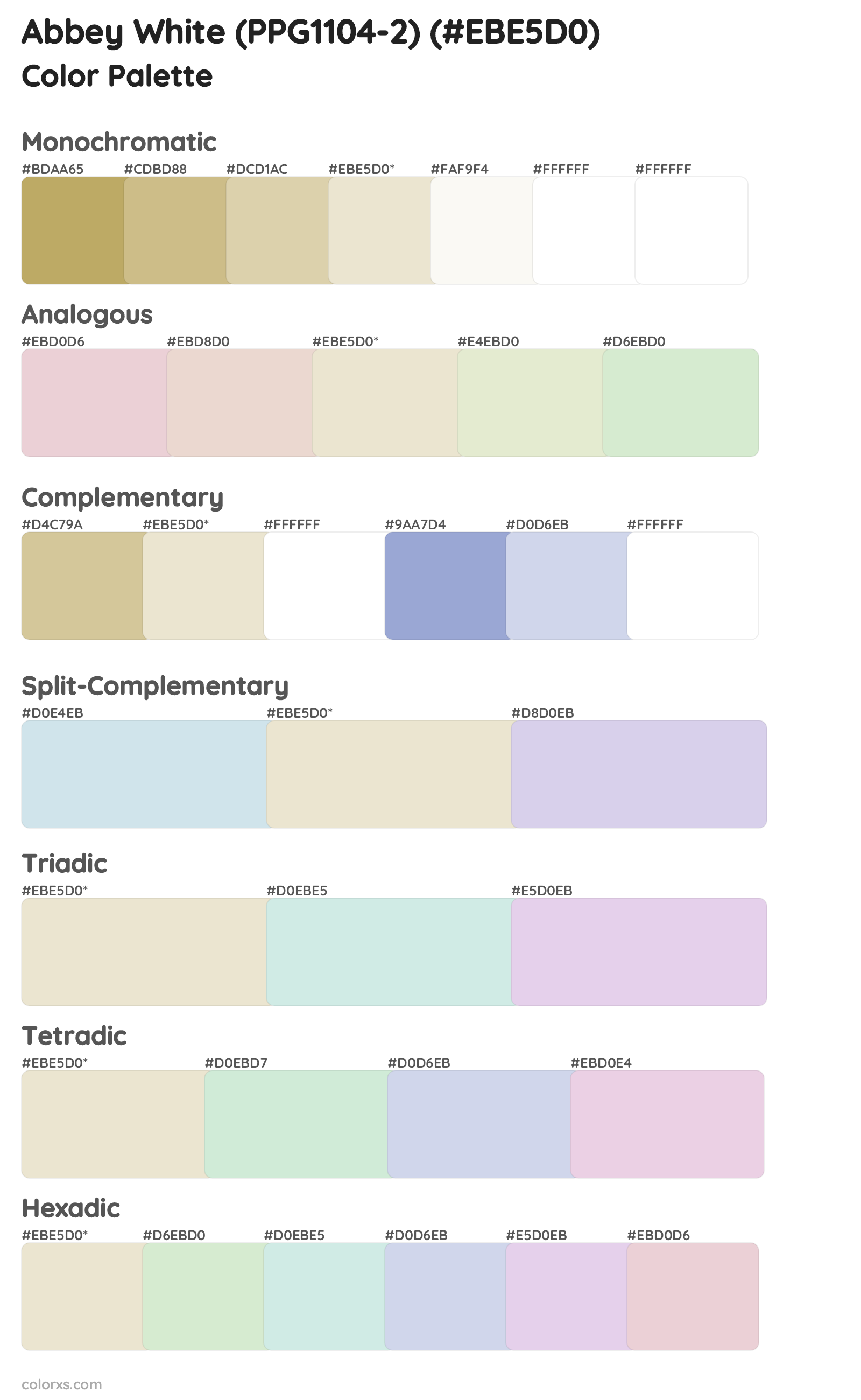 Abbey White (PPG1104-2) Color Scheme Palettes