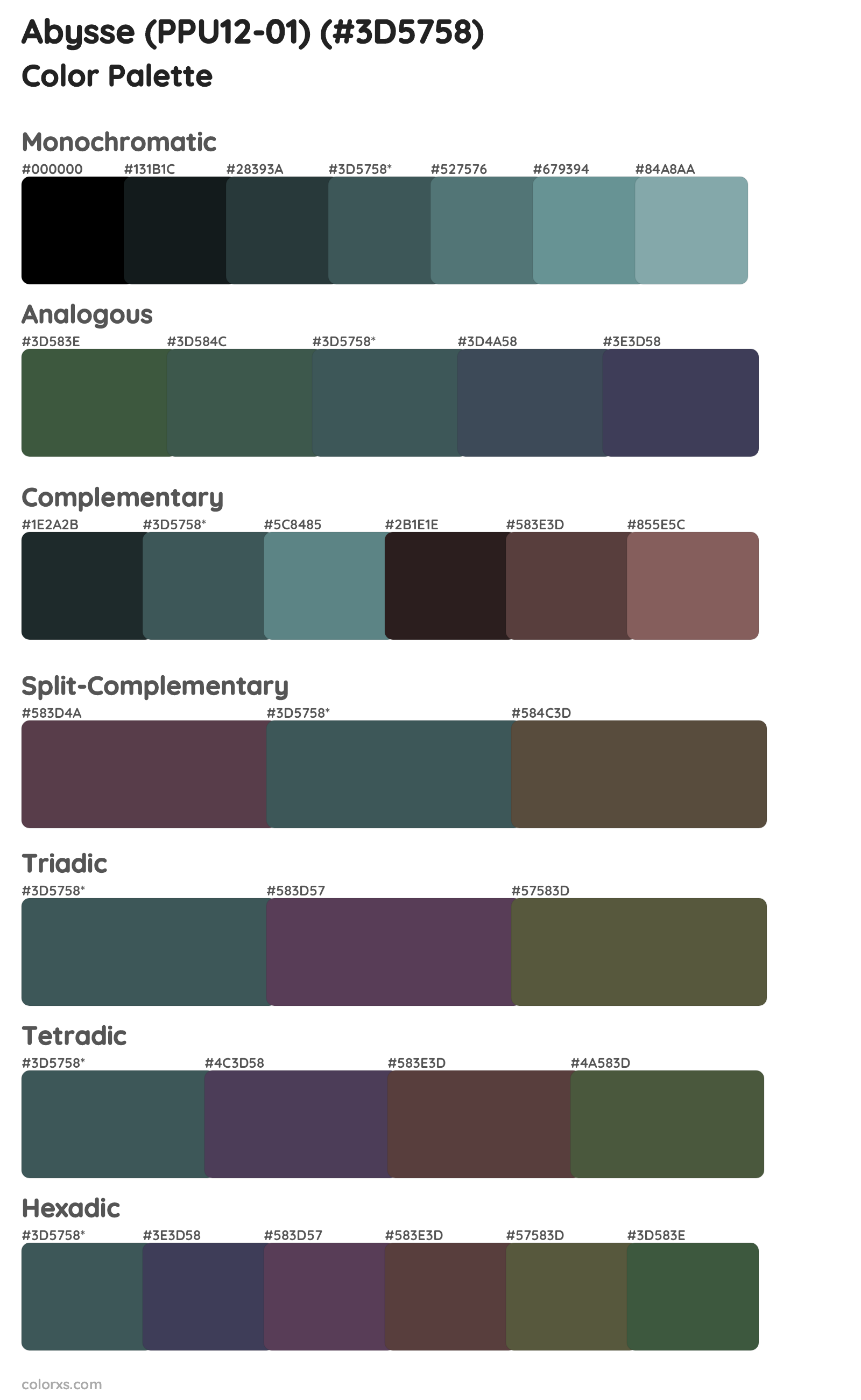 Abysse (PPU12-01) Color Scheme Palettes