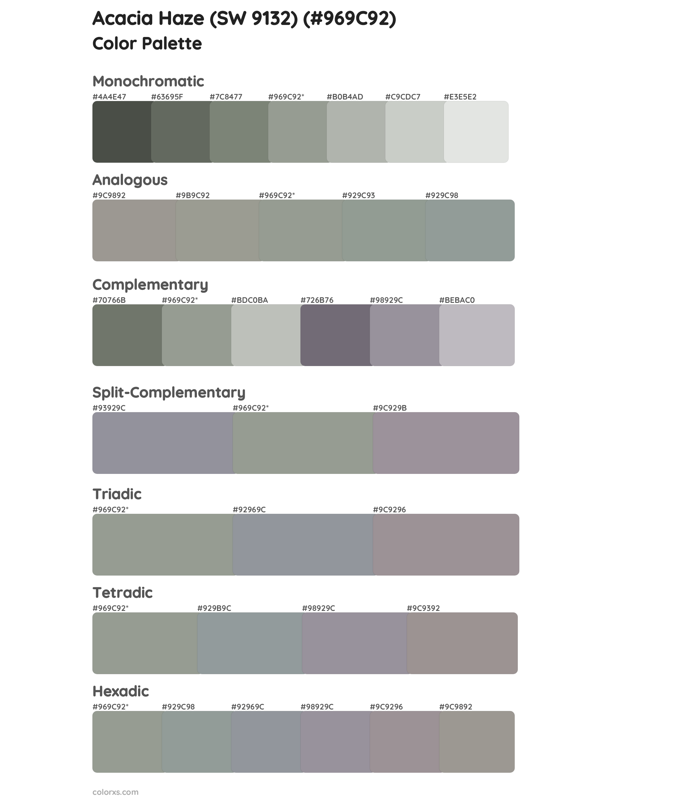 Acacia Haze (SW 9132) Color Scheme Palettes