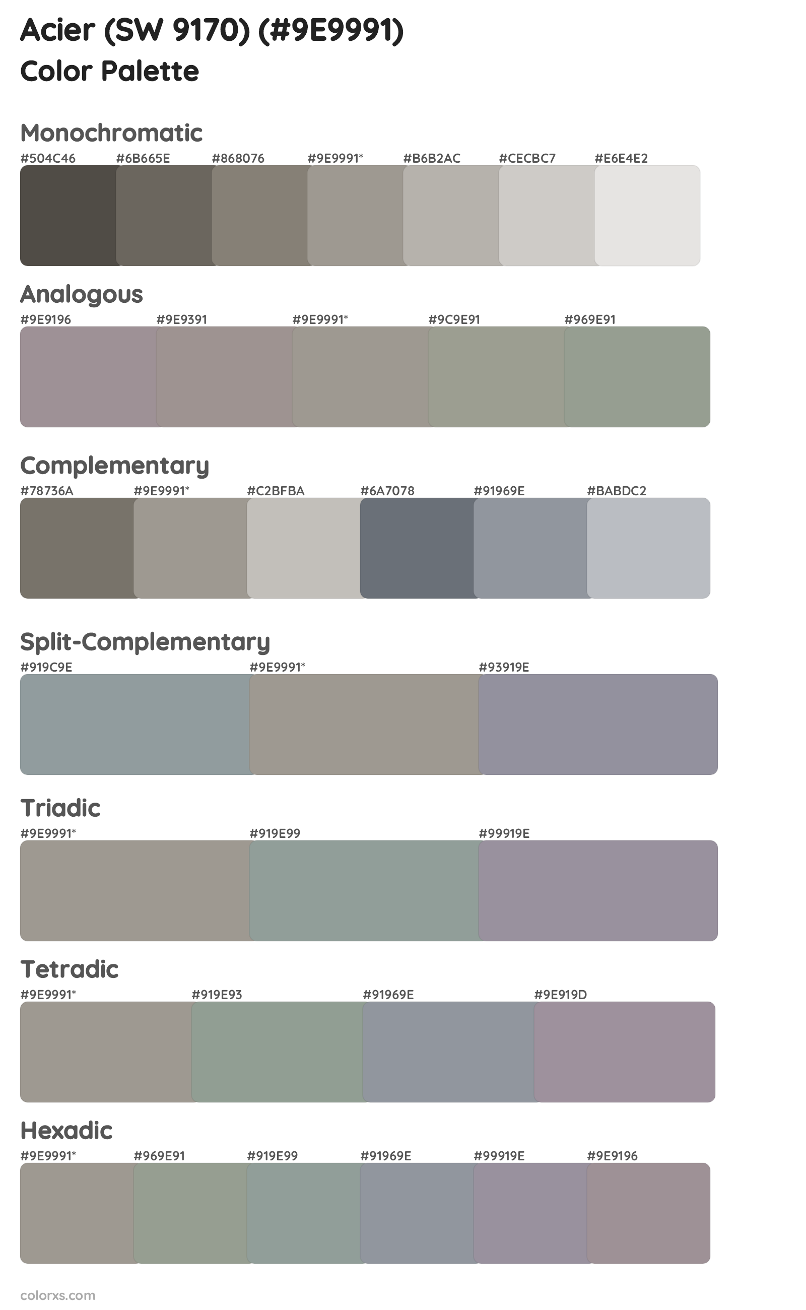 Acier (SW 9170) Color Scheme Palettes