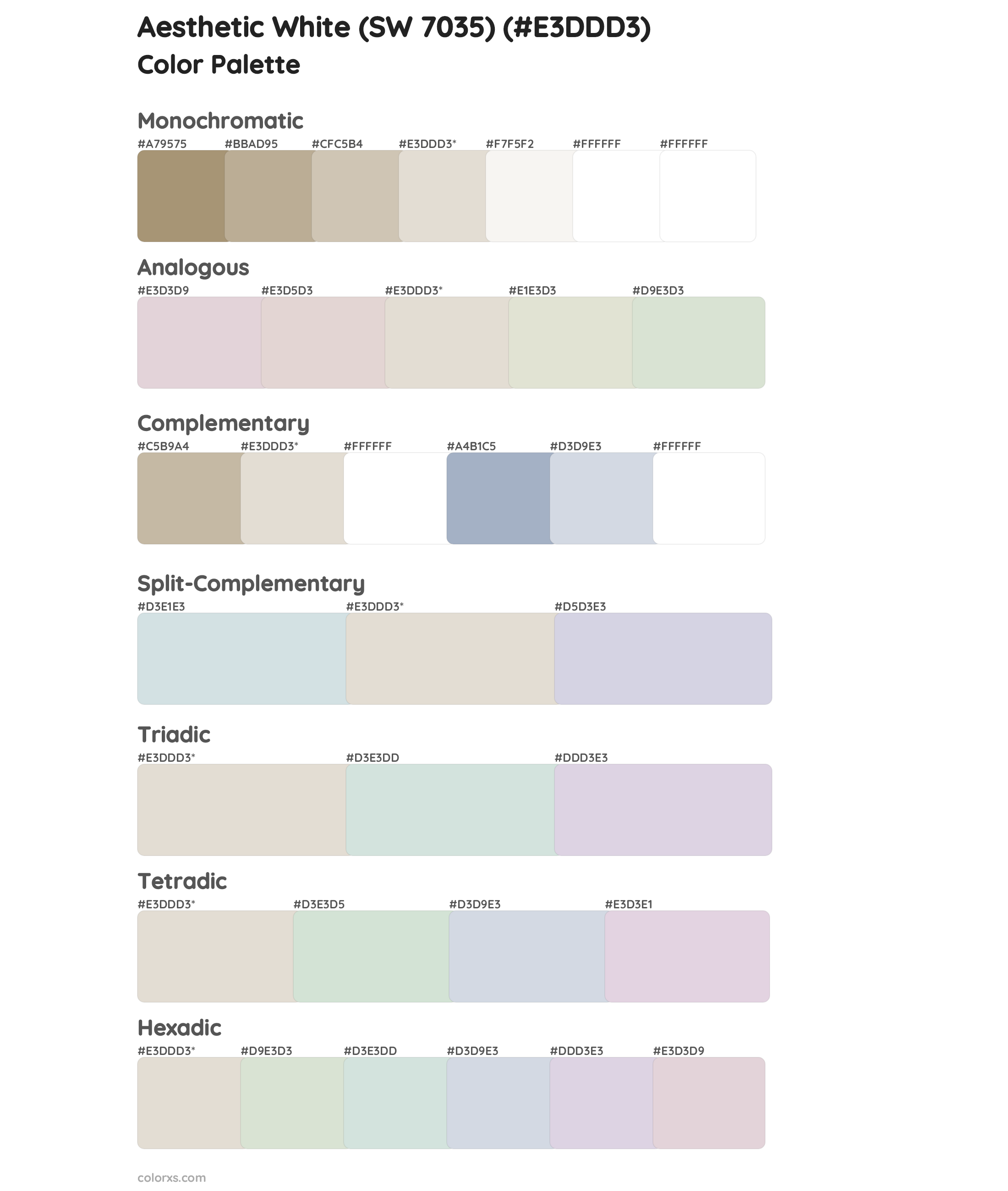 Aesthetic White (SW 7035) Color Scheme Palettes