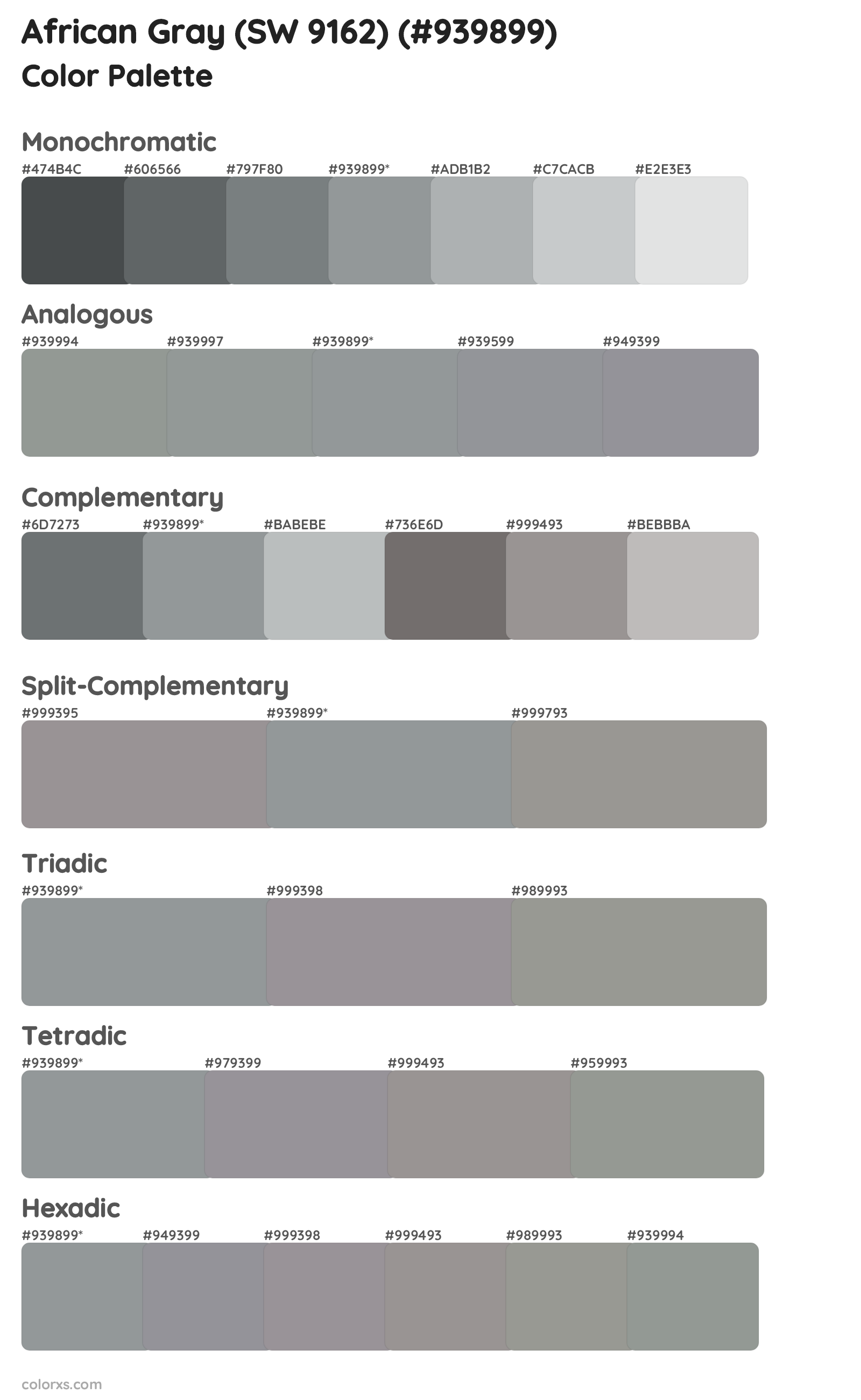 African Gray (SW 9162) Color Scheme Palettes