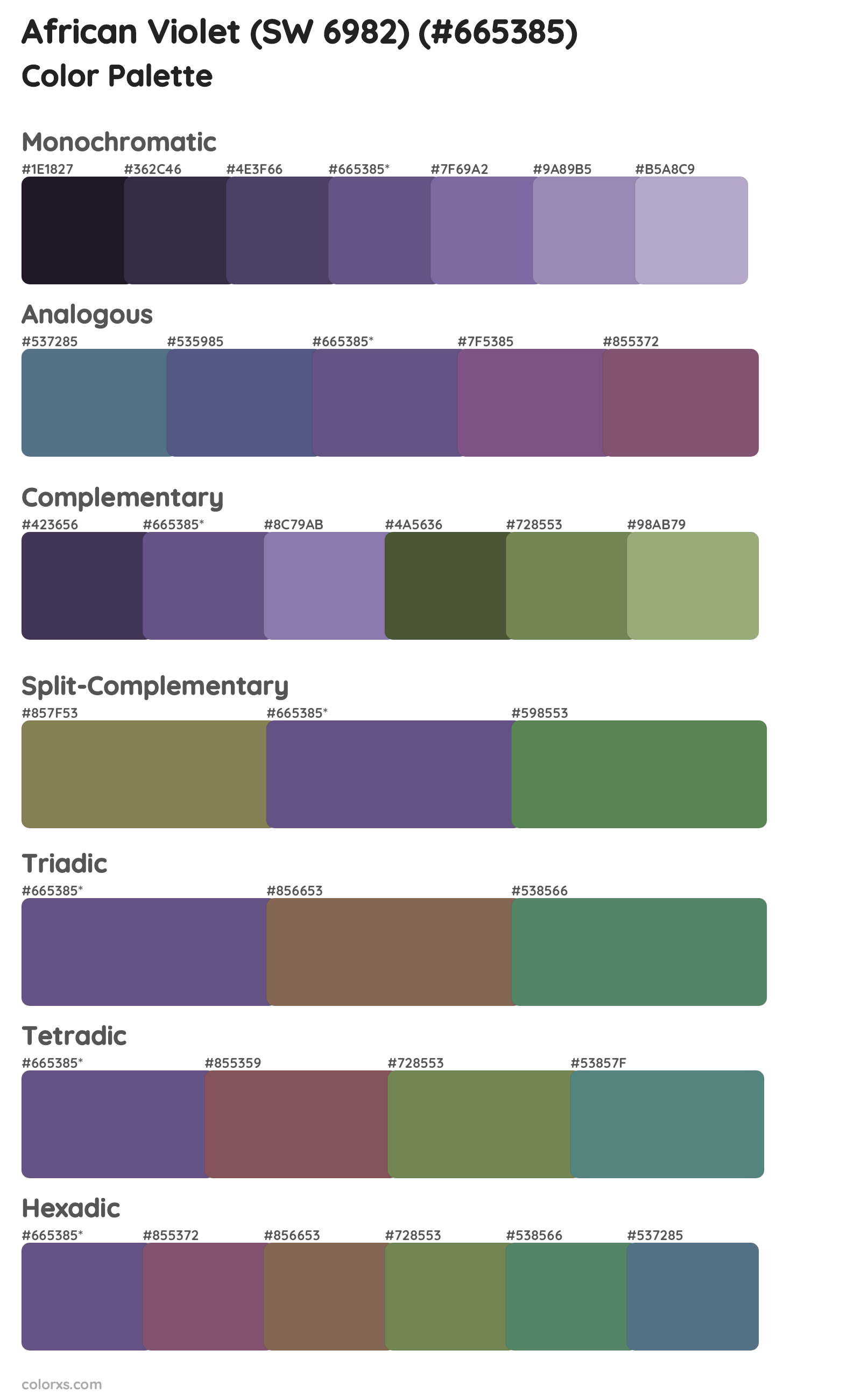 African Violet (SW 6982) Color Scheme Palettes