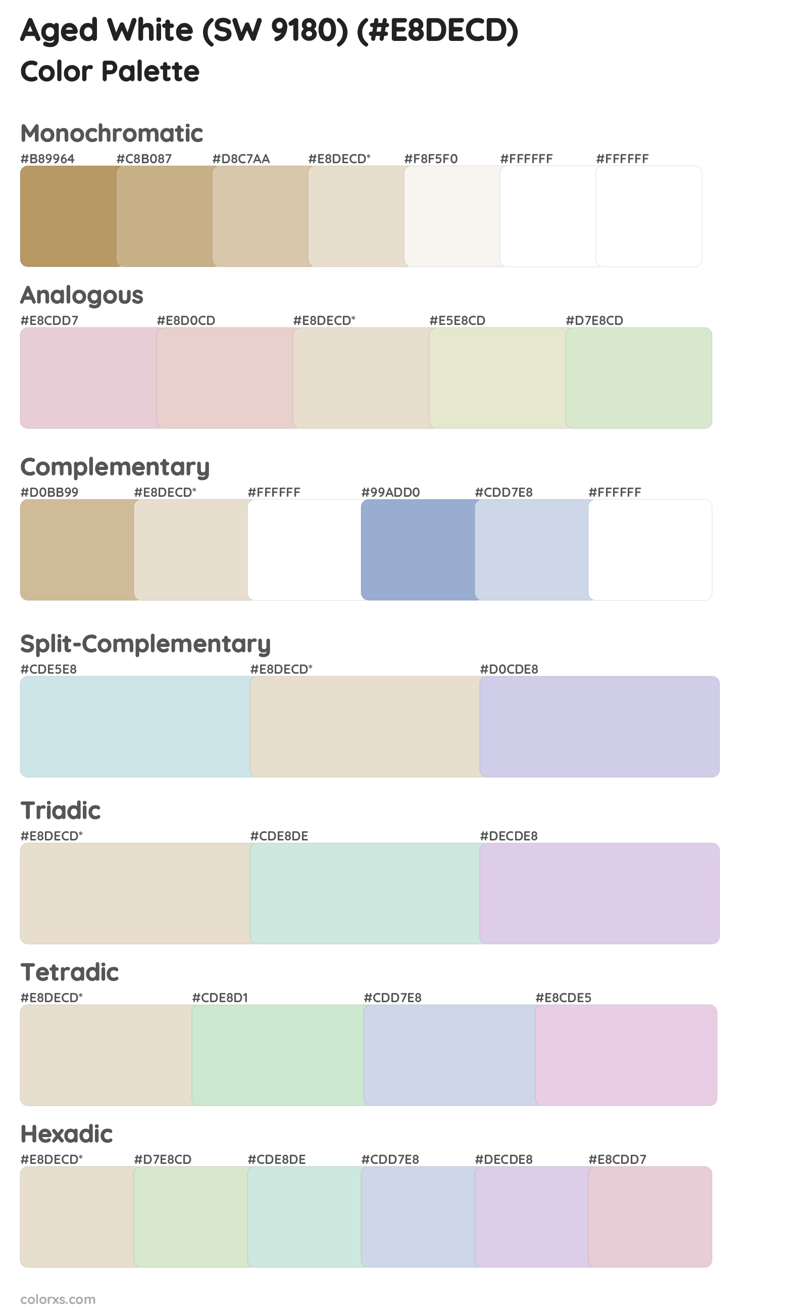 Aged White (SW 9180) Color Scheme Palettes