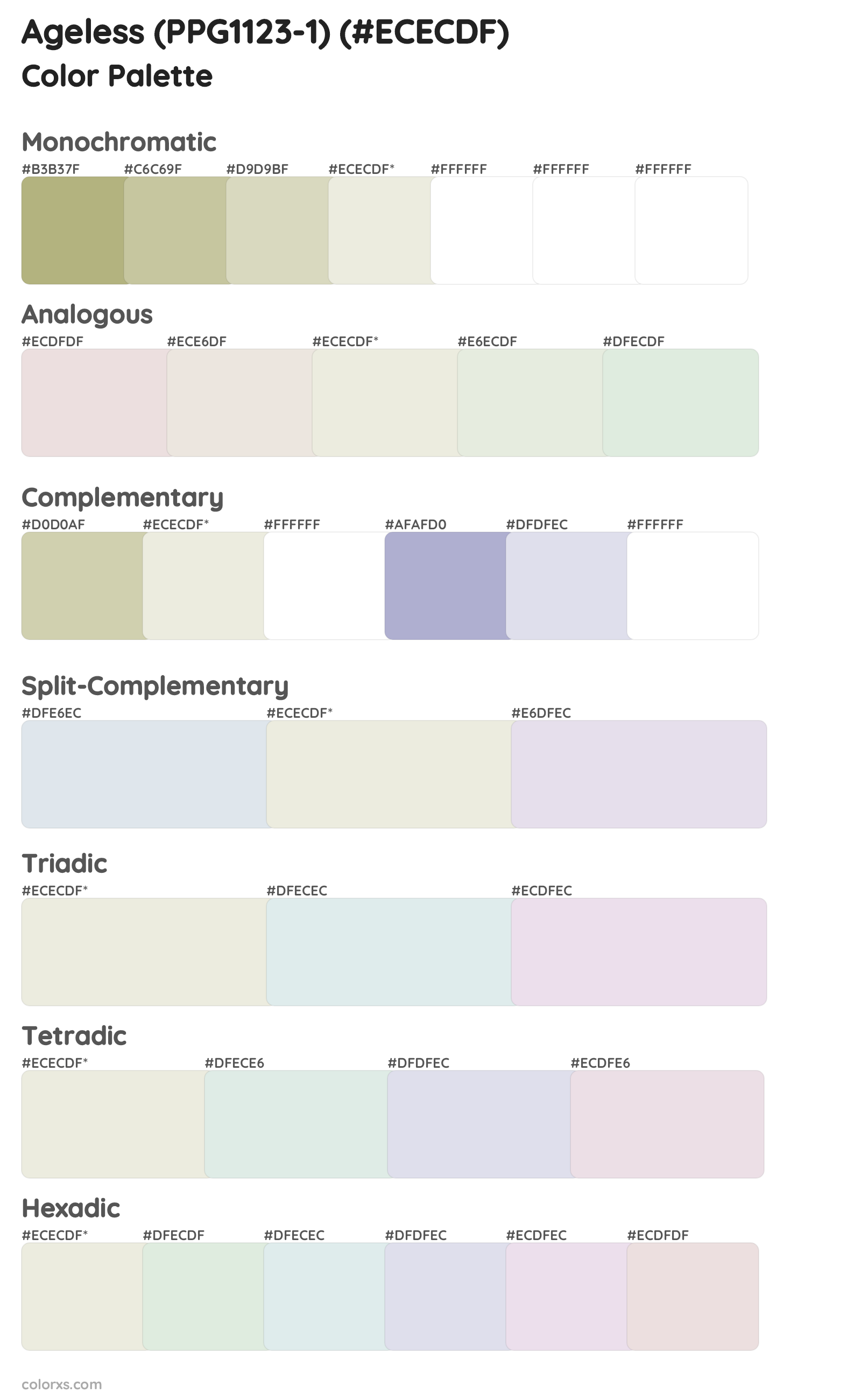 Ageless (PPG1123-1) Color Scheme Palettes