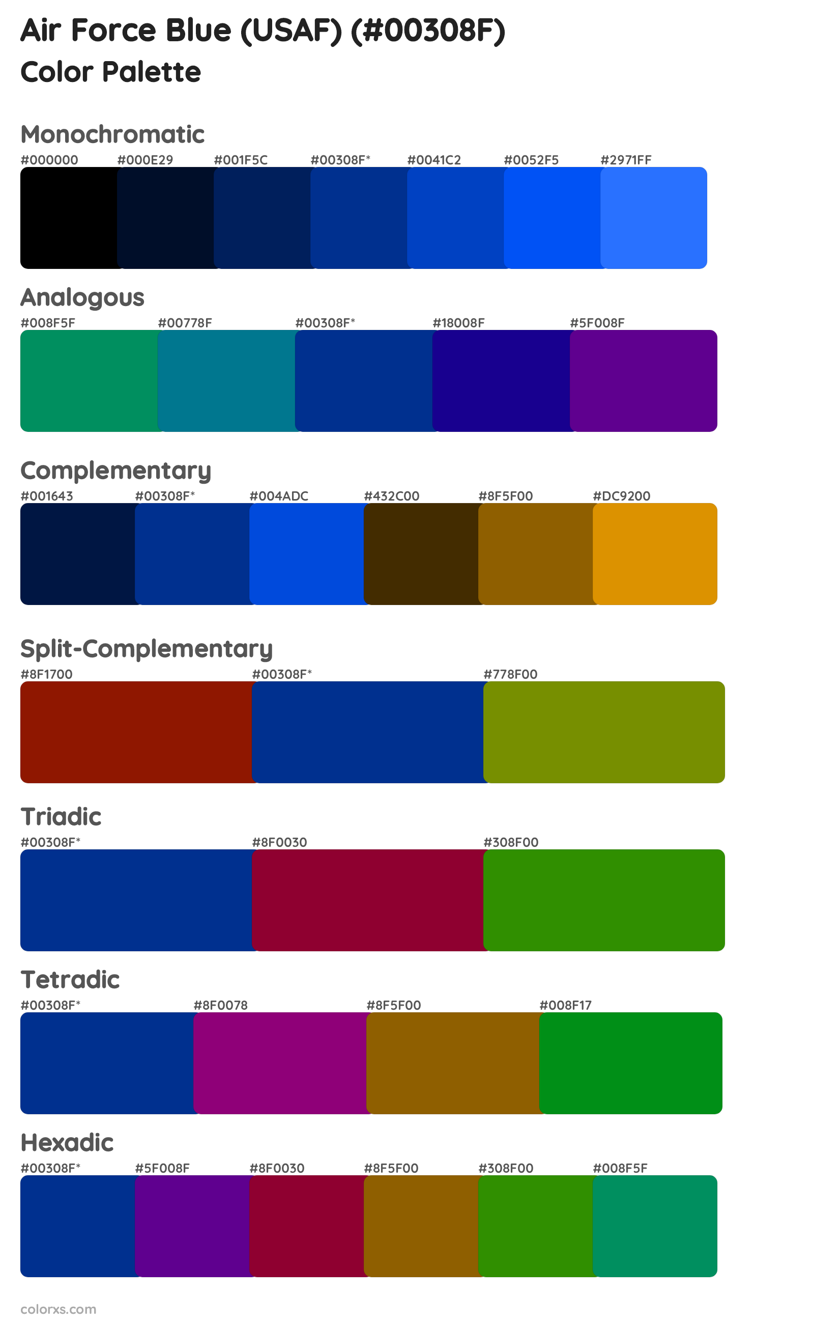 Air Force Blue (USAF) Color Scheme Palettes