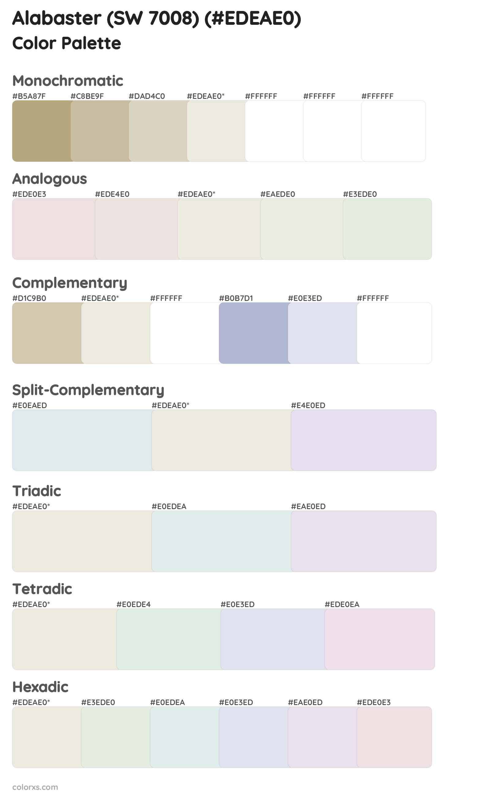 Alabaster (SW 7008) Color Scheme Palettes