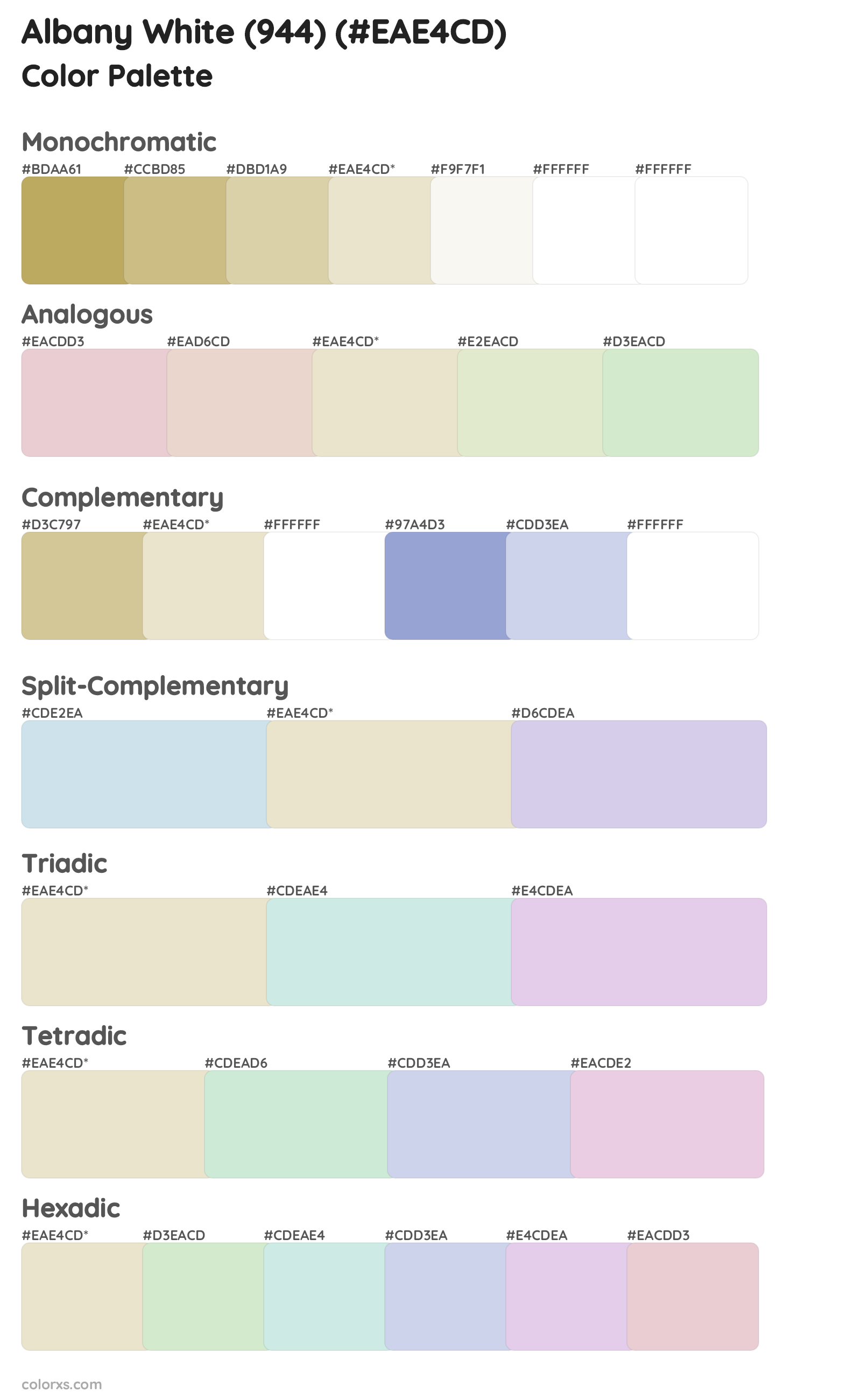 Albany White (944) Color Scheme Palettes