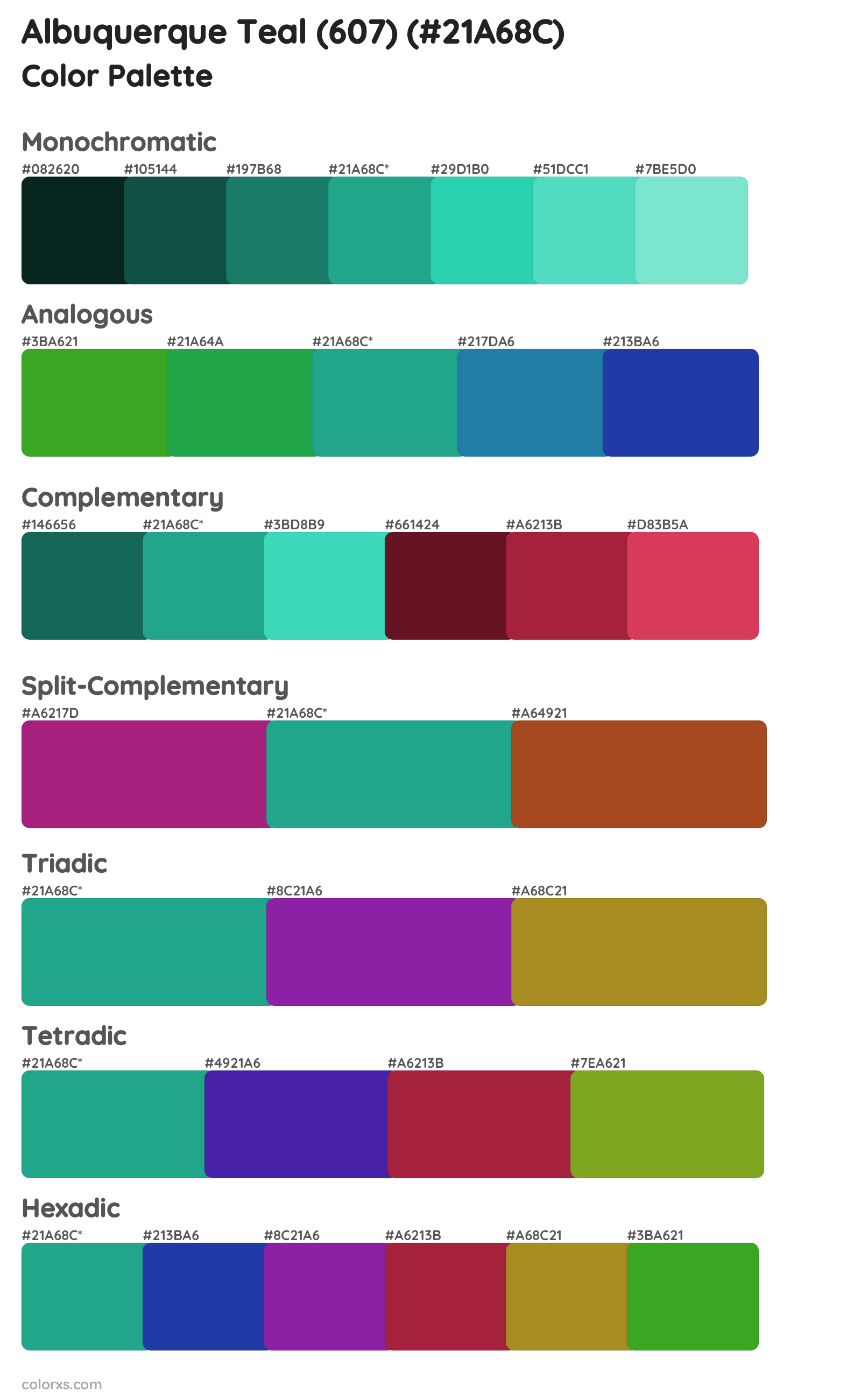 Albuquerque Teal (607) Color Scheme Palettes