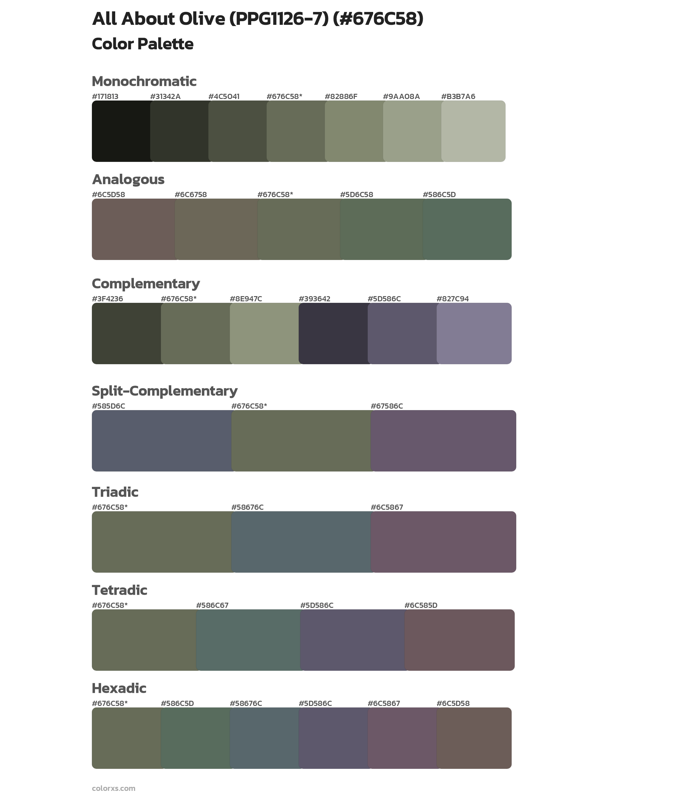 All About Olive (PPG1126-7) Color Scheme Palettes