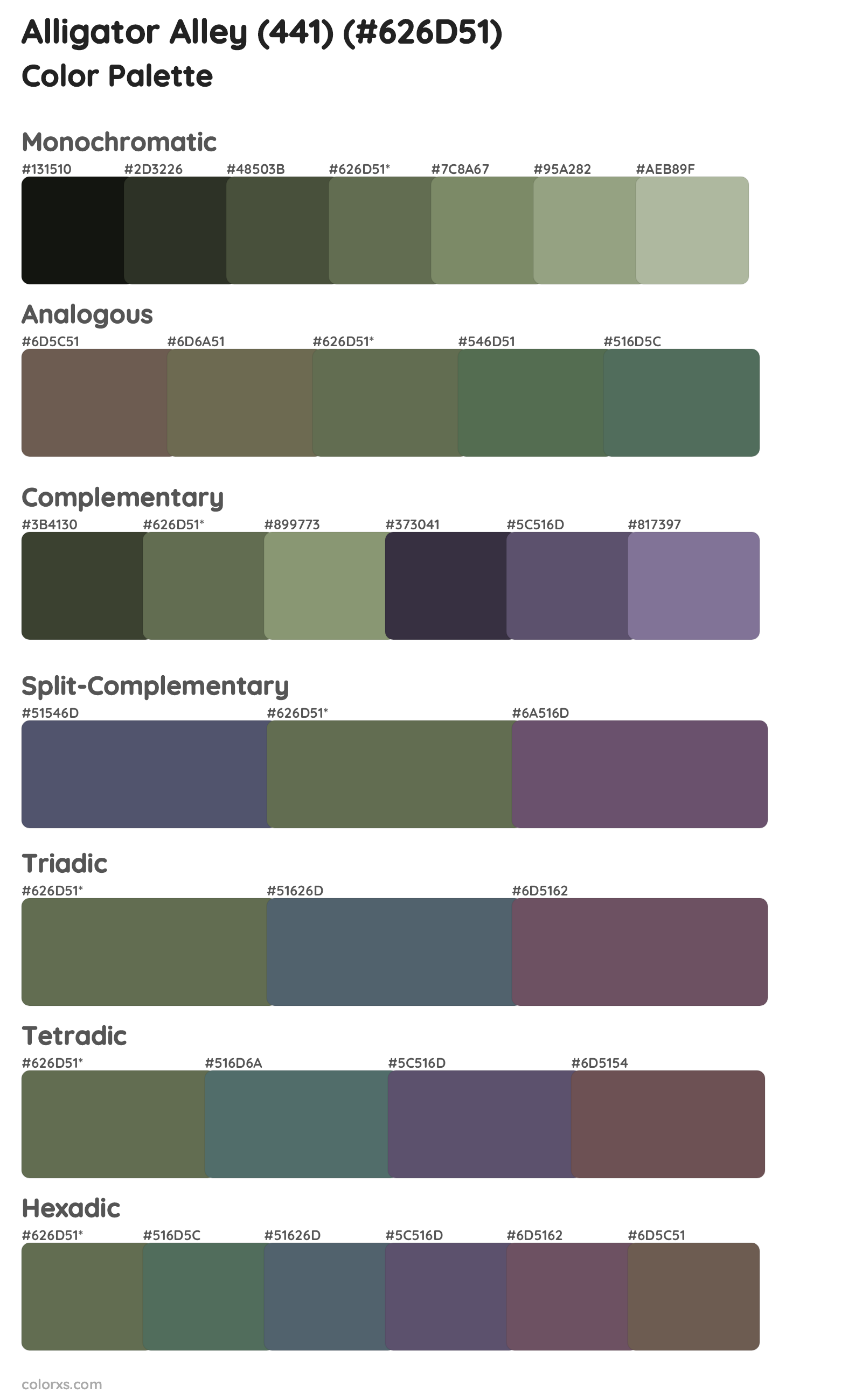 Alligator Alley (441) Color Scheme Palettes