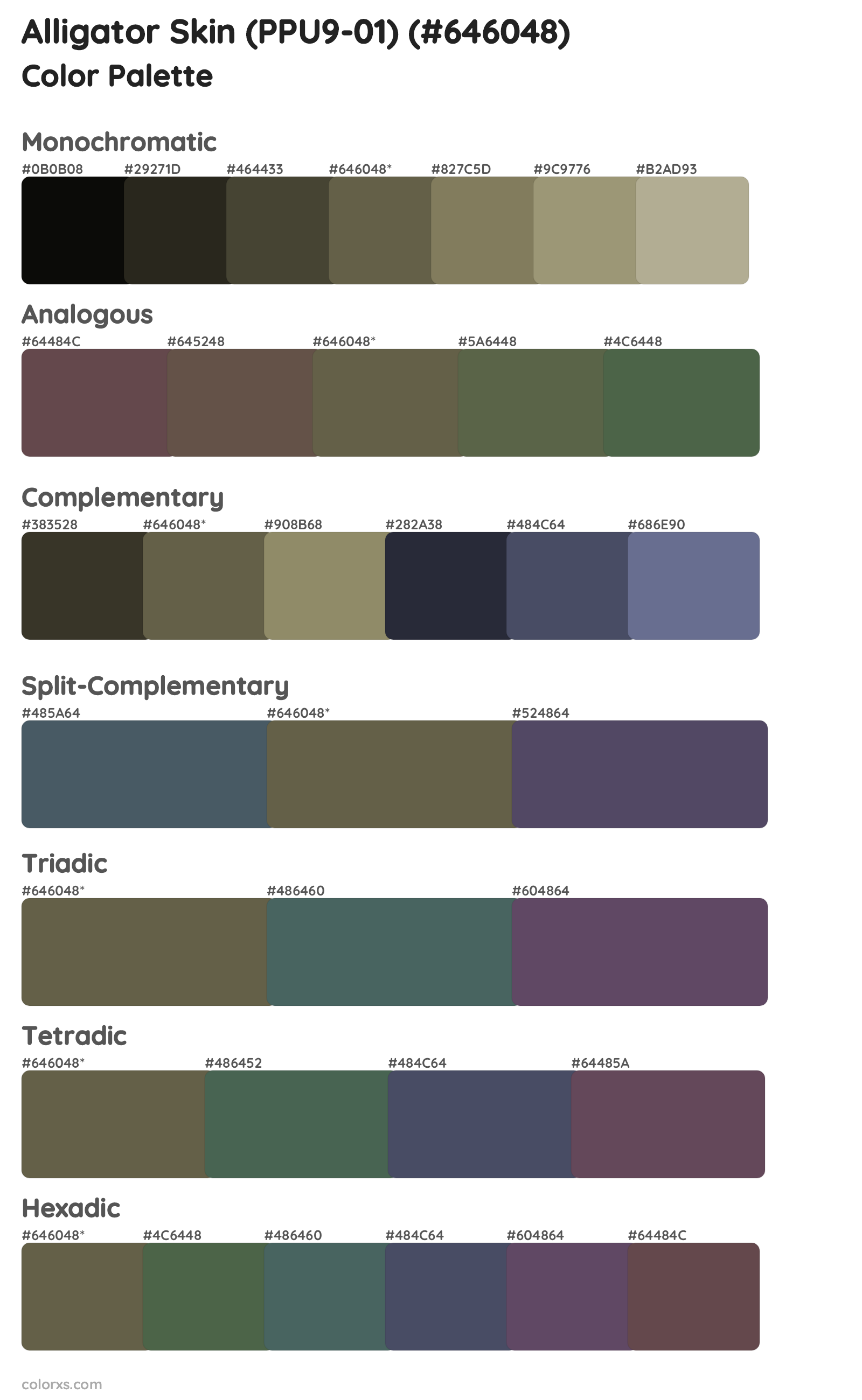 Alligator Skin (PPU9-01) Color Scheme Palettes