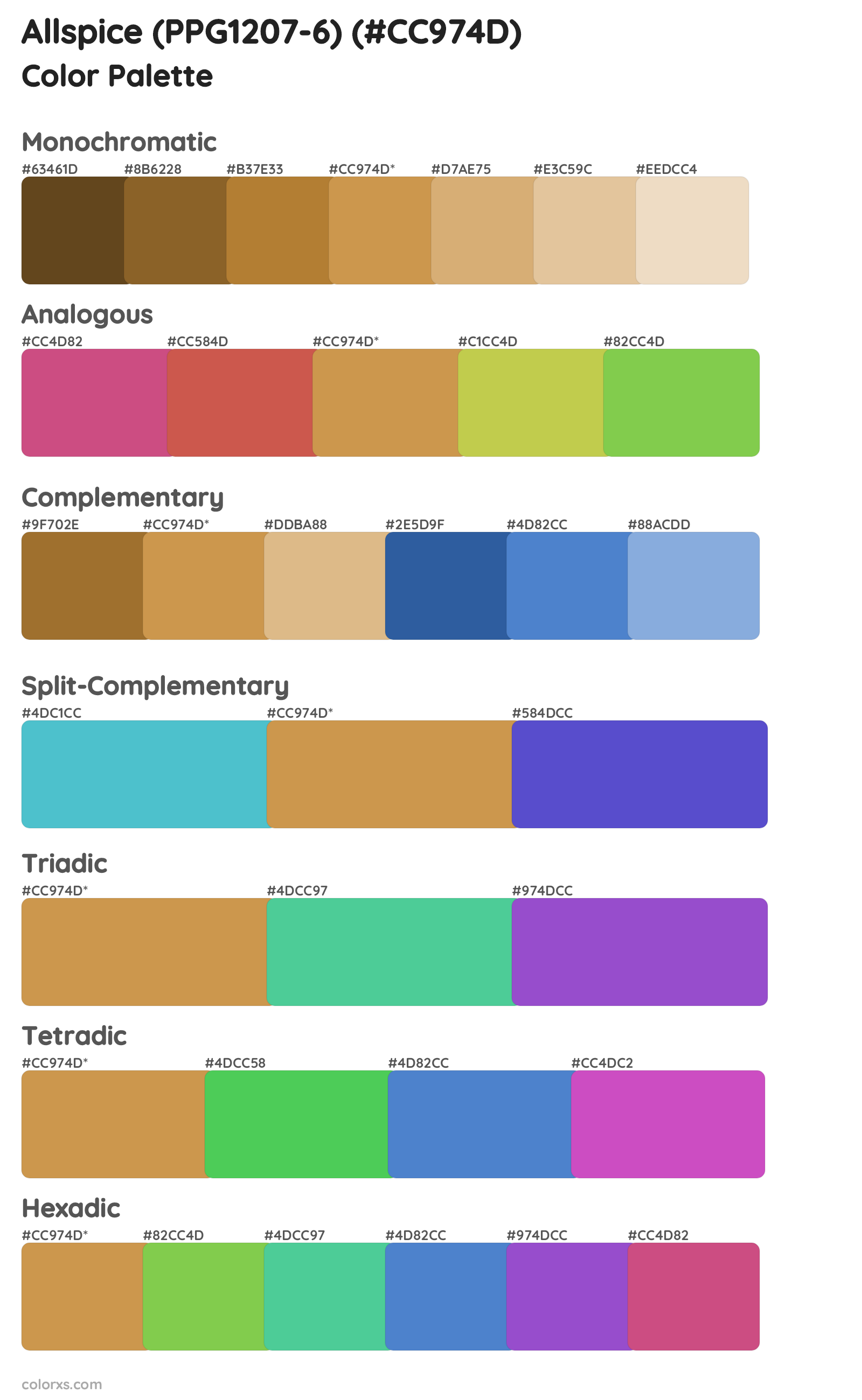Allspice (PPG1207-6) Color Scheme Palettes