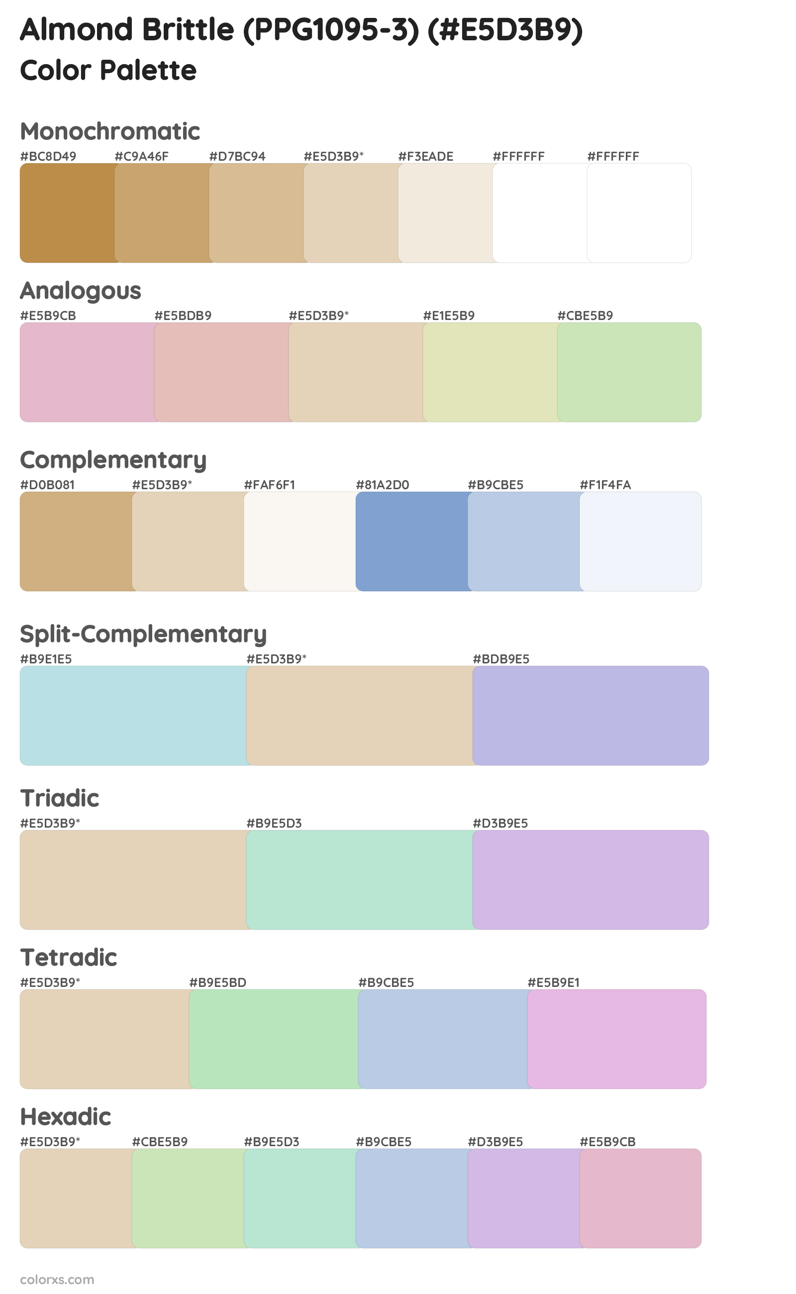 Almond Brittle (PPG1095-3) Color Scheme Palettes