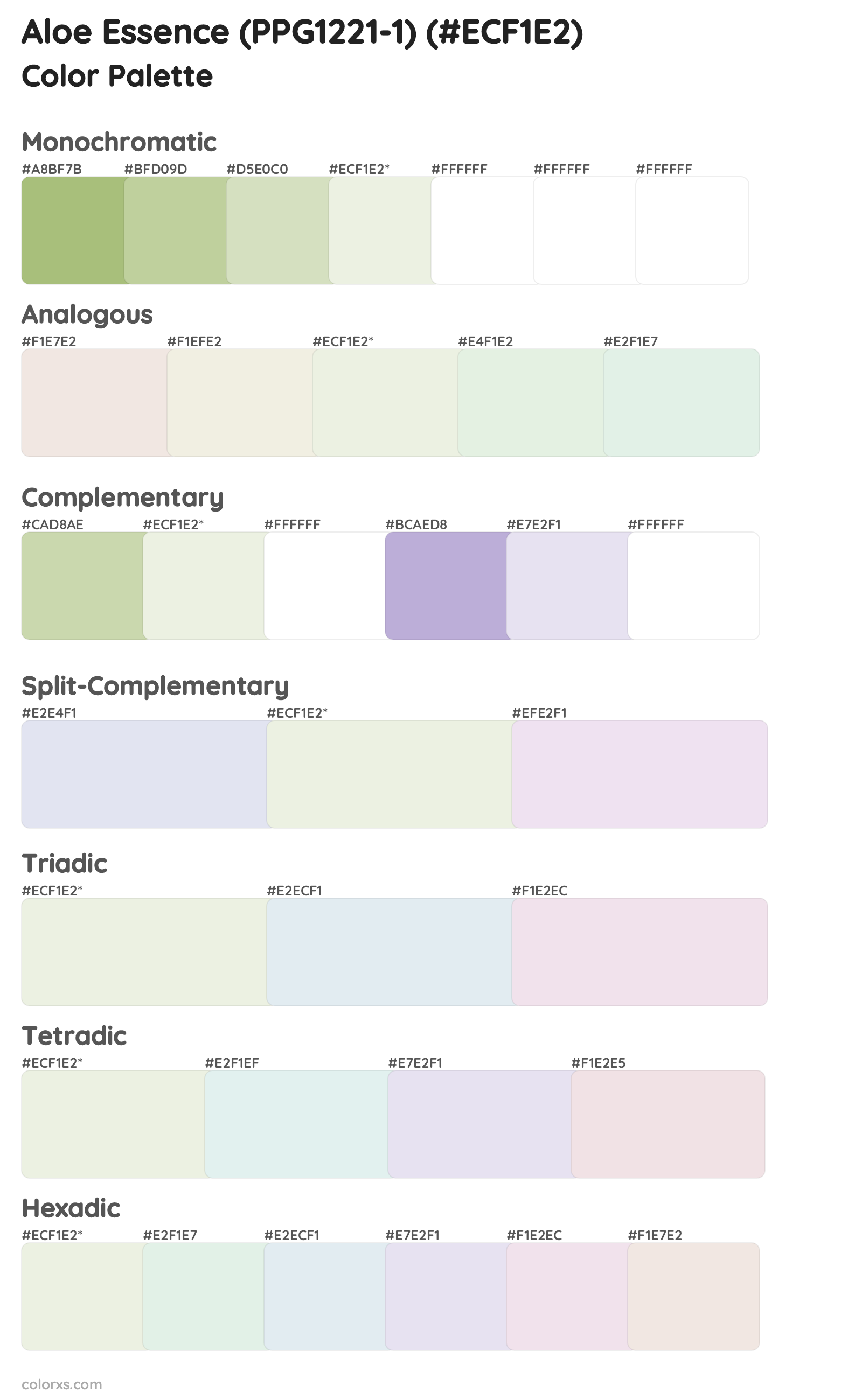 Aloe Essence (PPG1221-1) Color Scheme Palettes