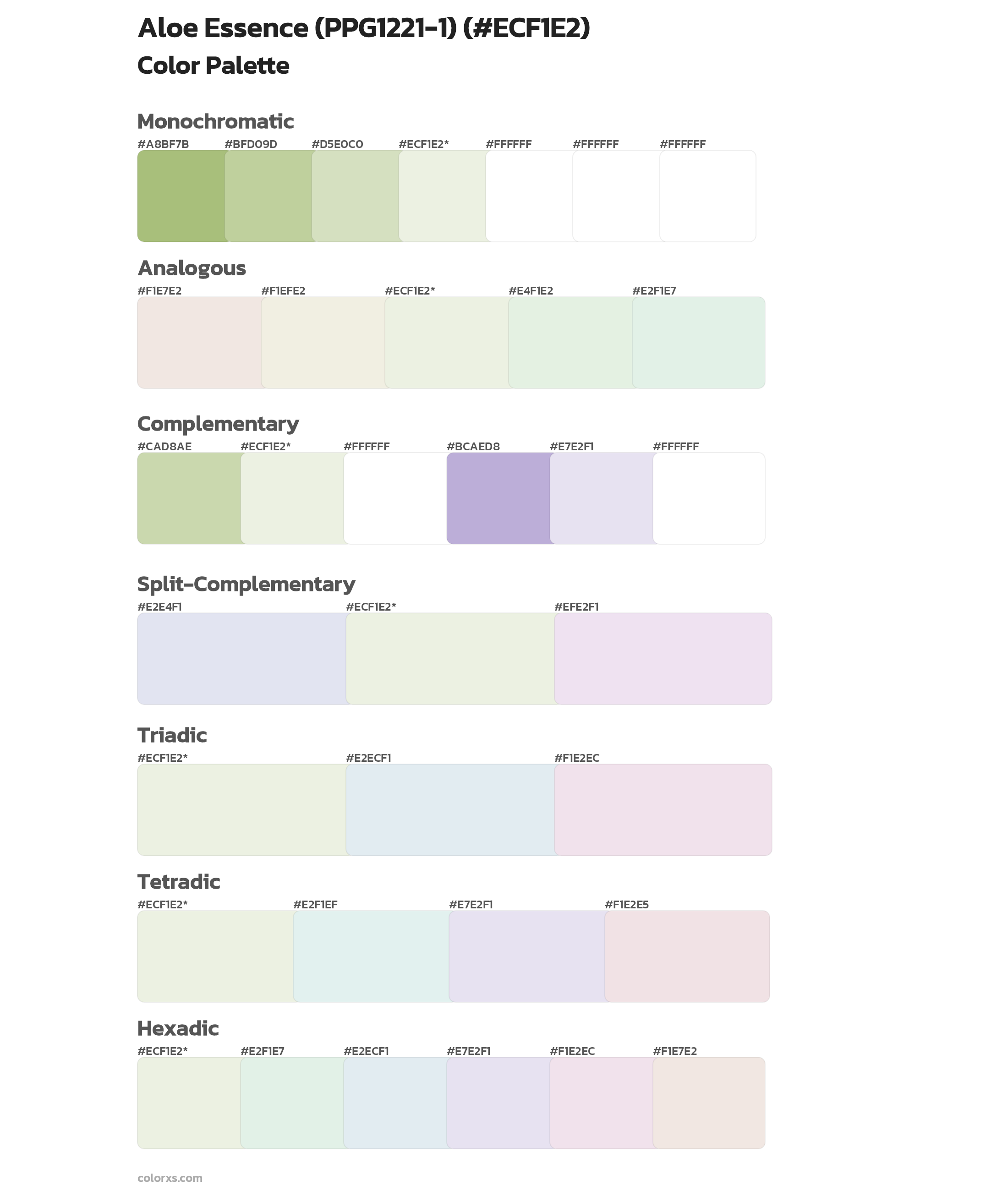 Aloe Essence (PPG1221-1) Color Scheme Palettes