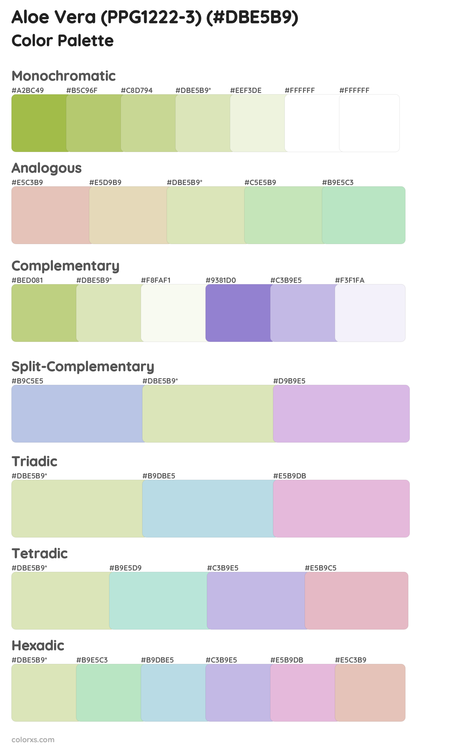 Aloe Vera (PPG1222-3) Color Scheme Palettes