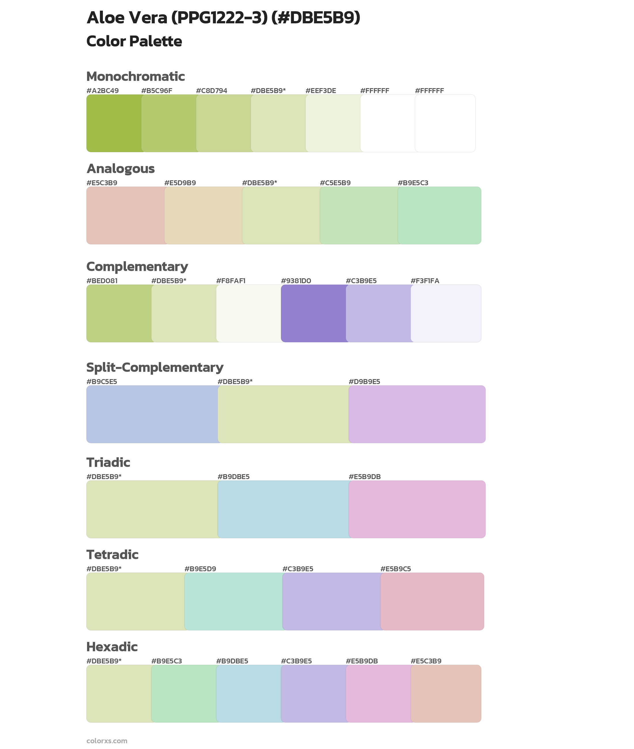 Aloe Vera (PPG1222-3) Color Scheme Palettes