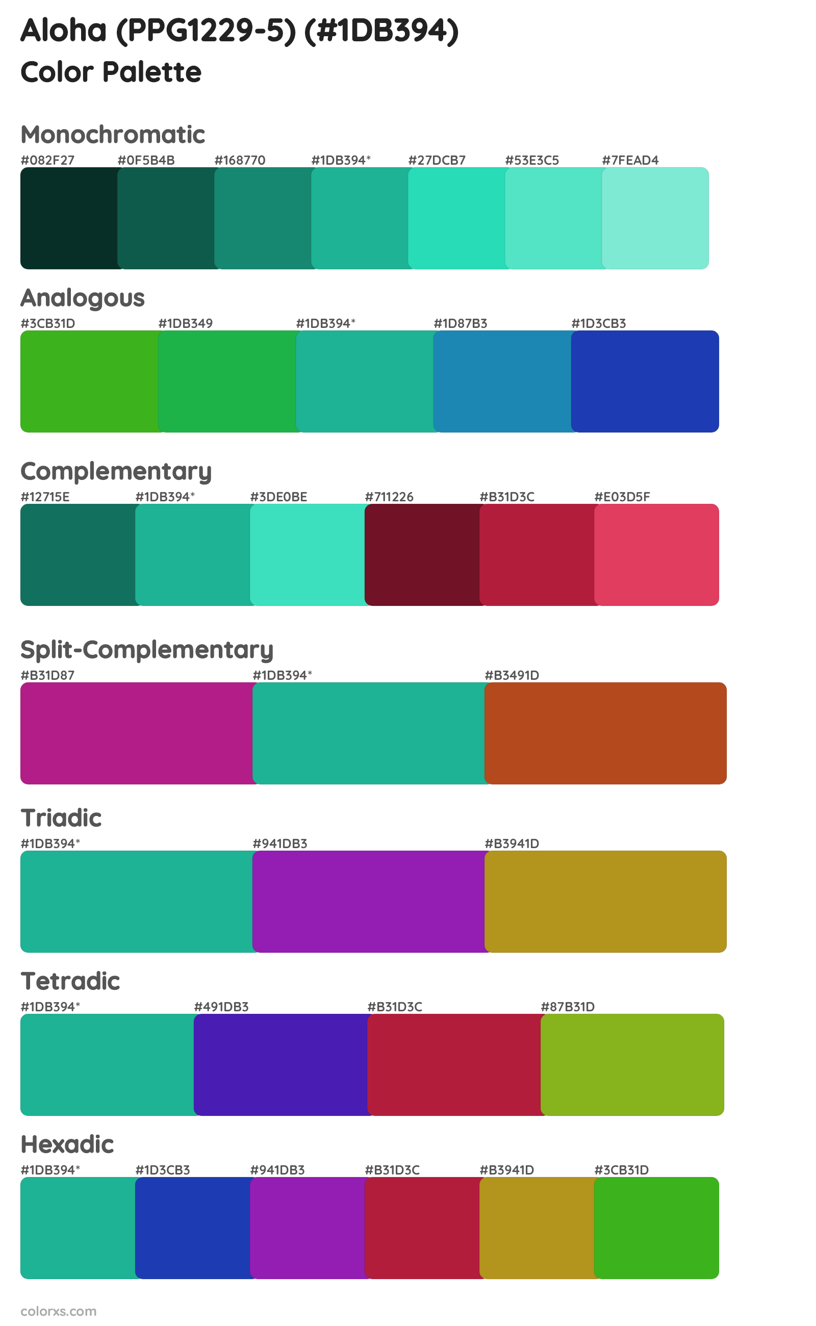 Aloha (PPG1229-5) Color Scheme Palettes