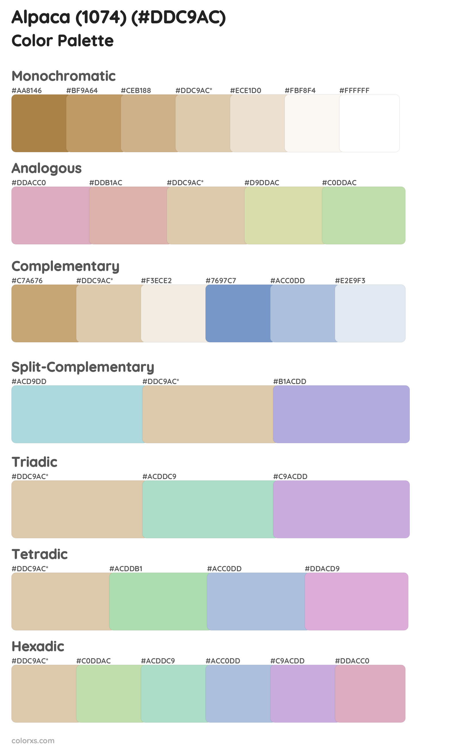 Alpaca (1074) Color Scheme Palettes