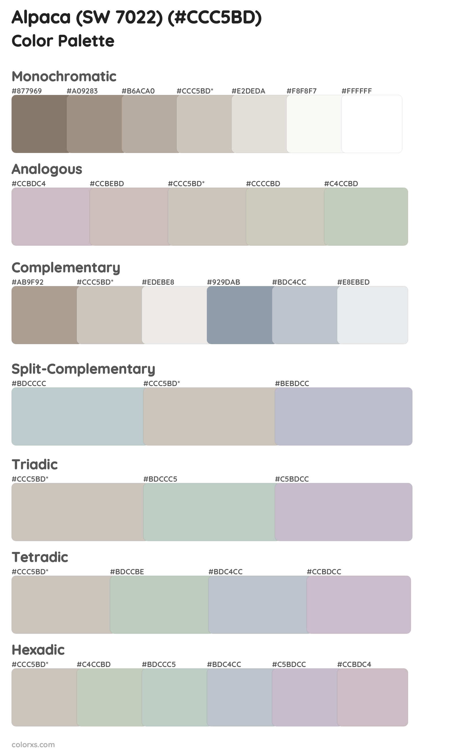 Alpaca (SW 7022) Color Scheme Palettes