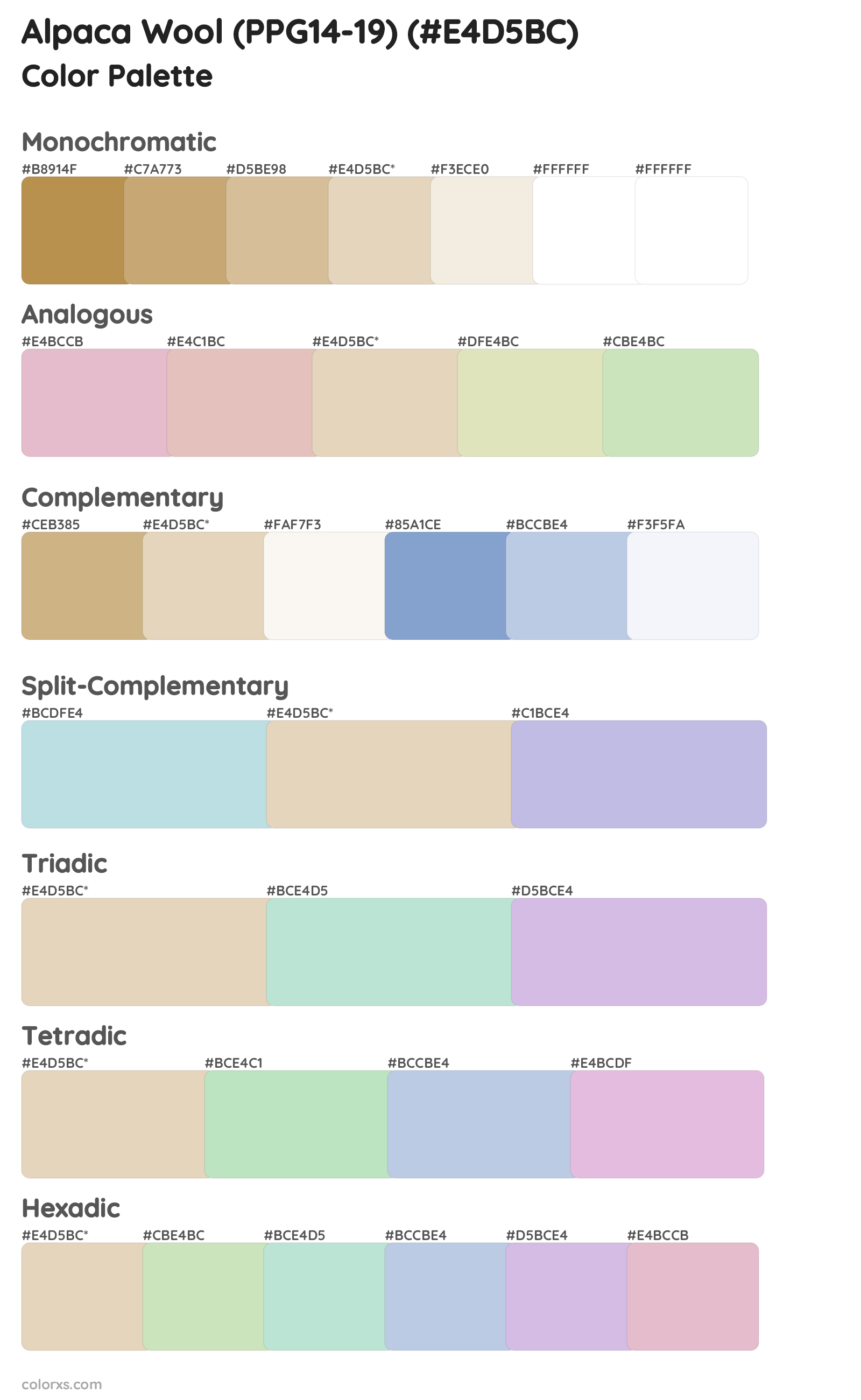 Alpaca Wool (PPG14-19) Color Scheme Palettes