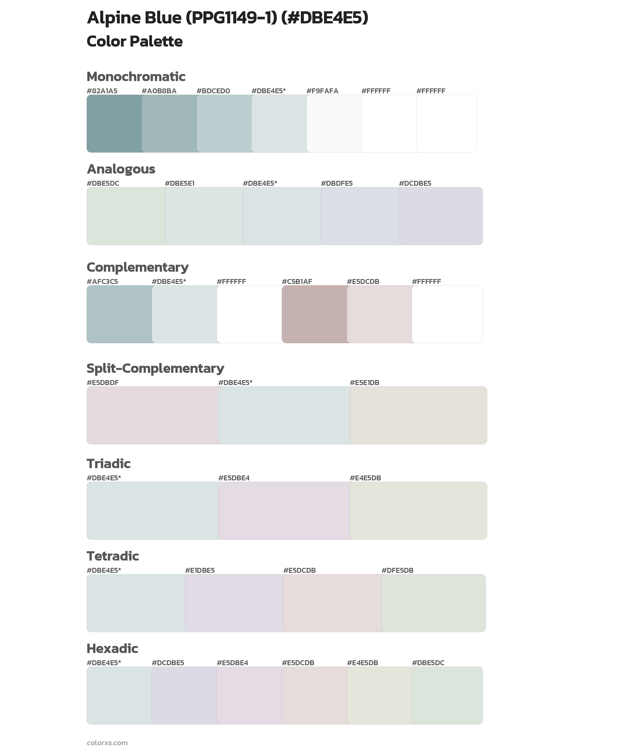 Alpine Blue (PPG1149-1) Color Scheme Palettes