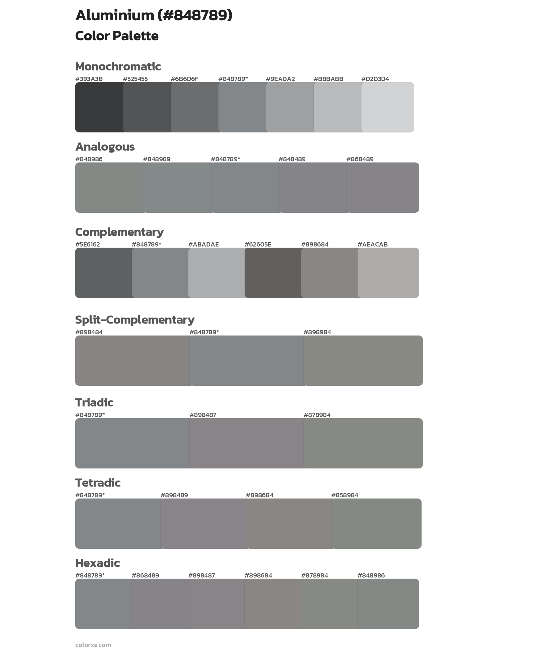 Aluminium Color Scheme Palettes