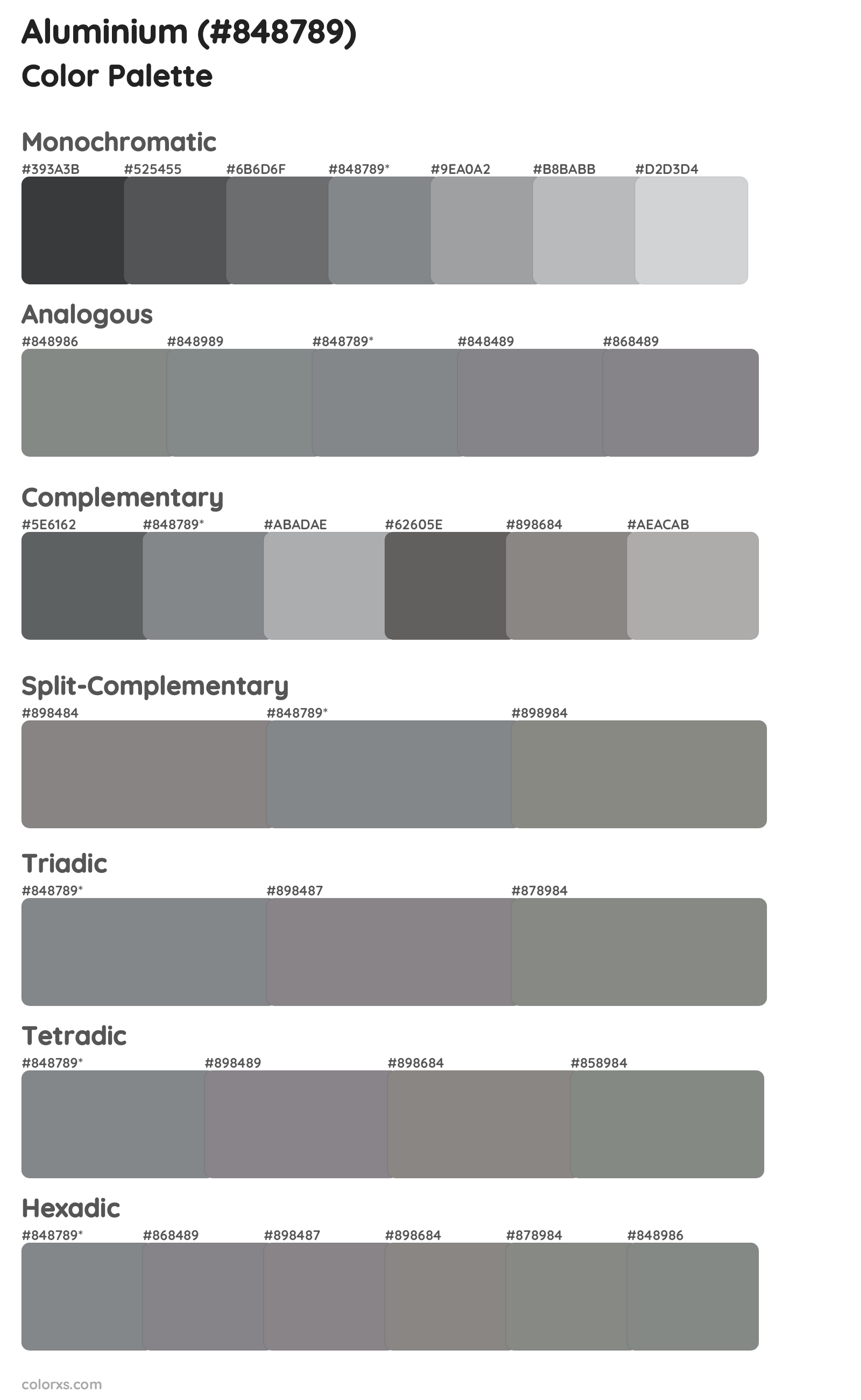 Aluminium Color Scheme Palettes