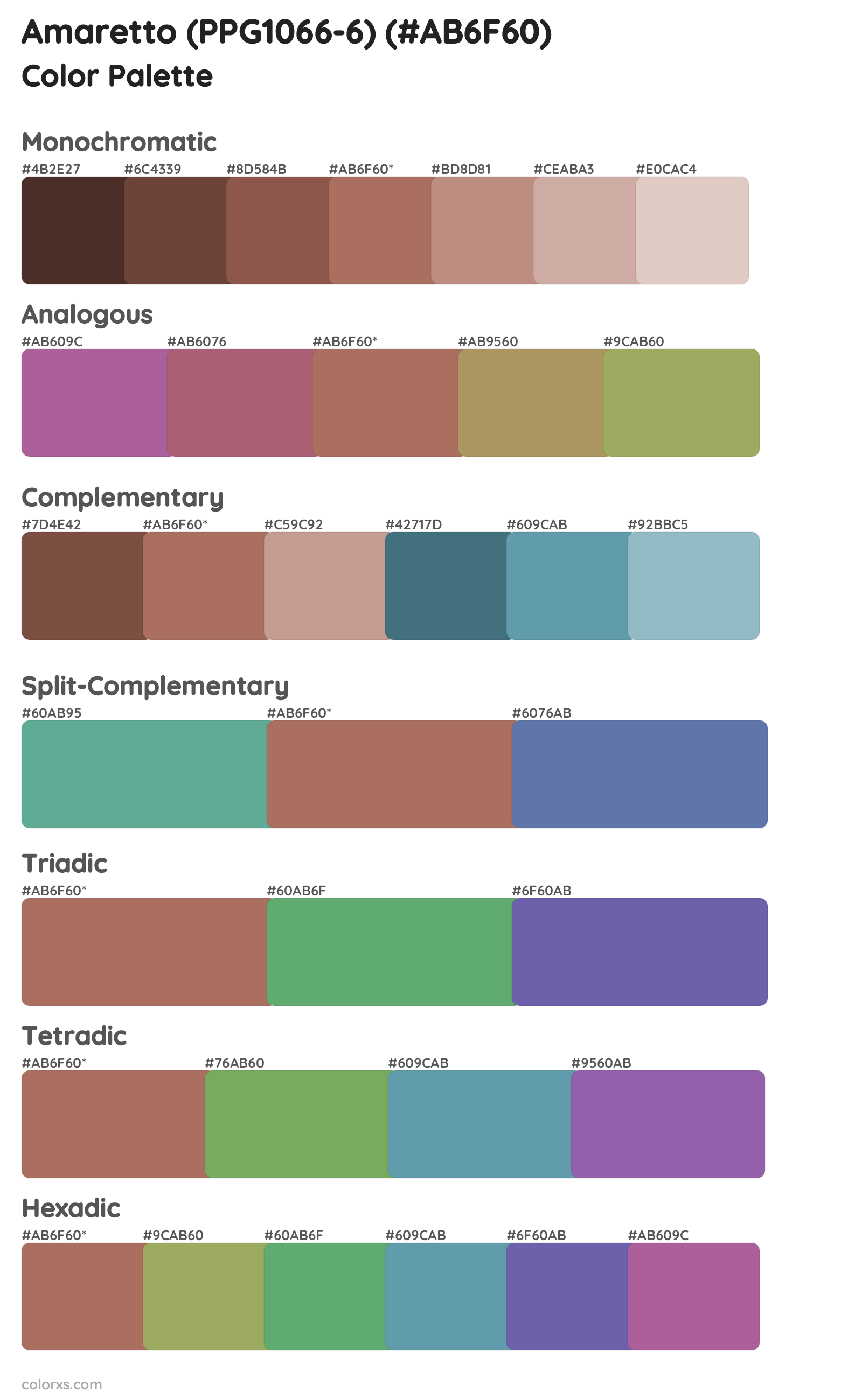 Amaretto (PPG1066-6) Color Scheme Palettes