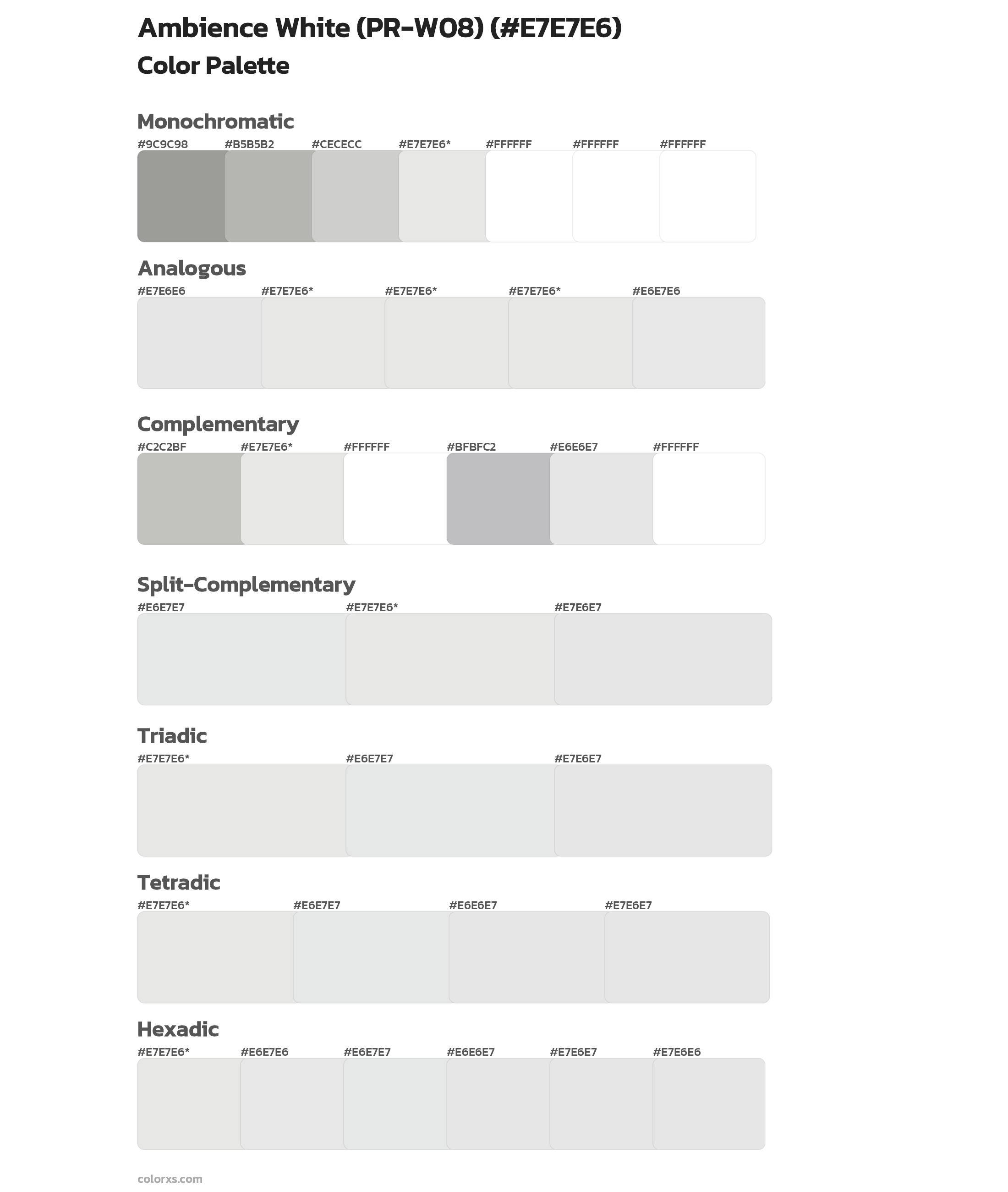 Ambience White (PR-W08) Color Scheme Palettes