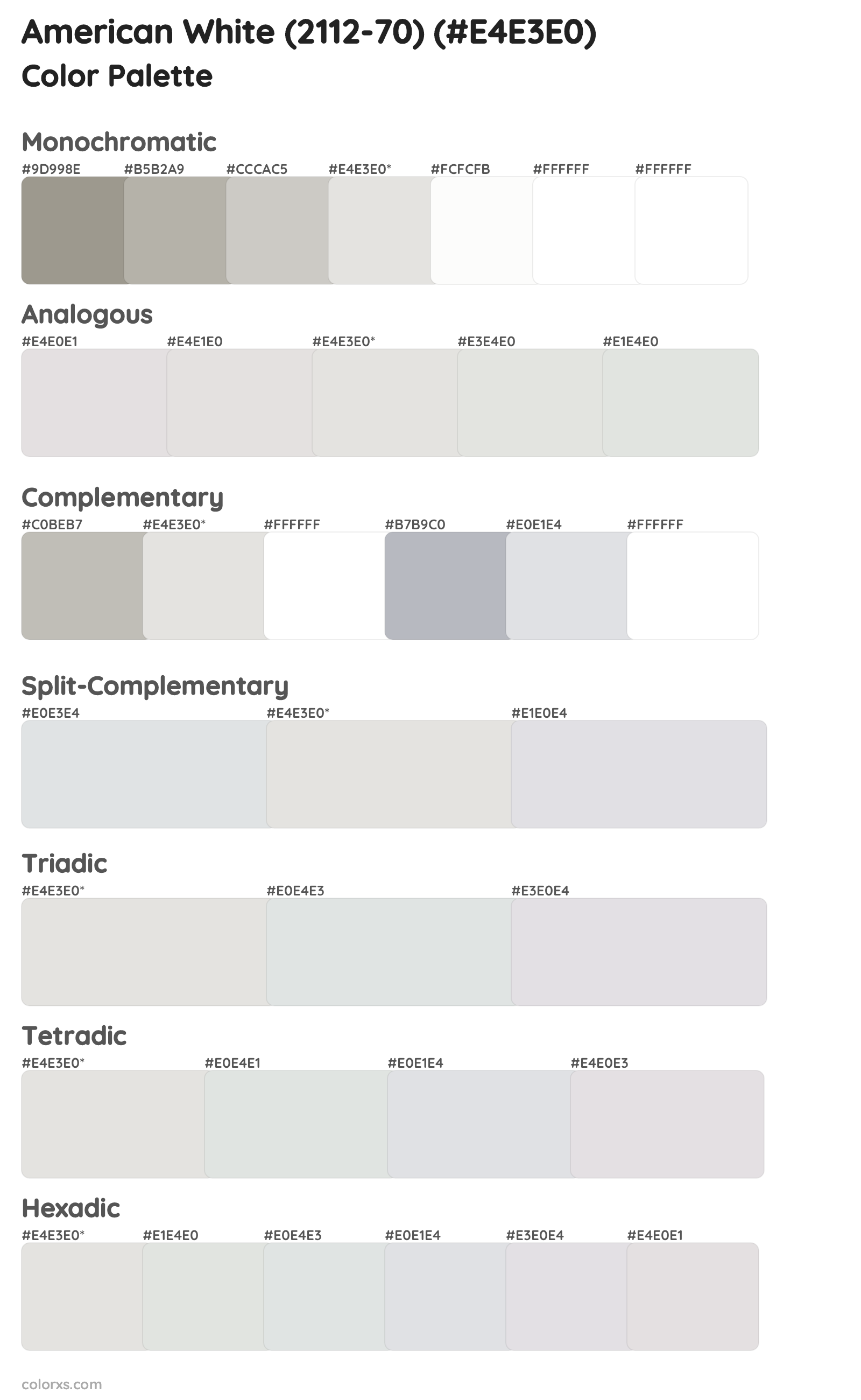 American White (2112-70) Color Scheme Palettes