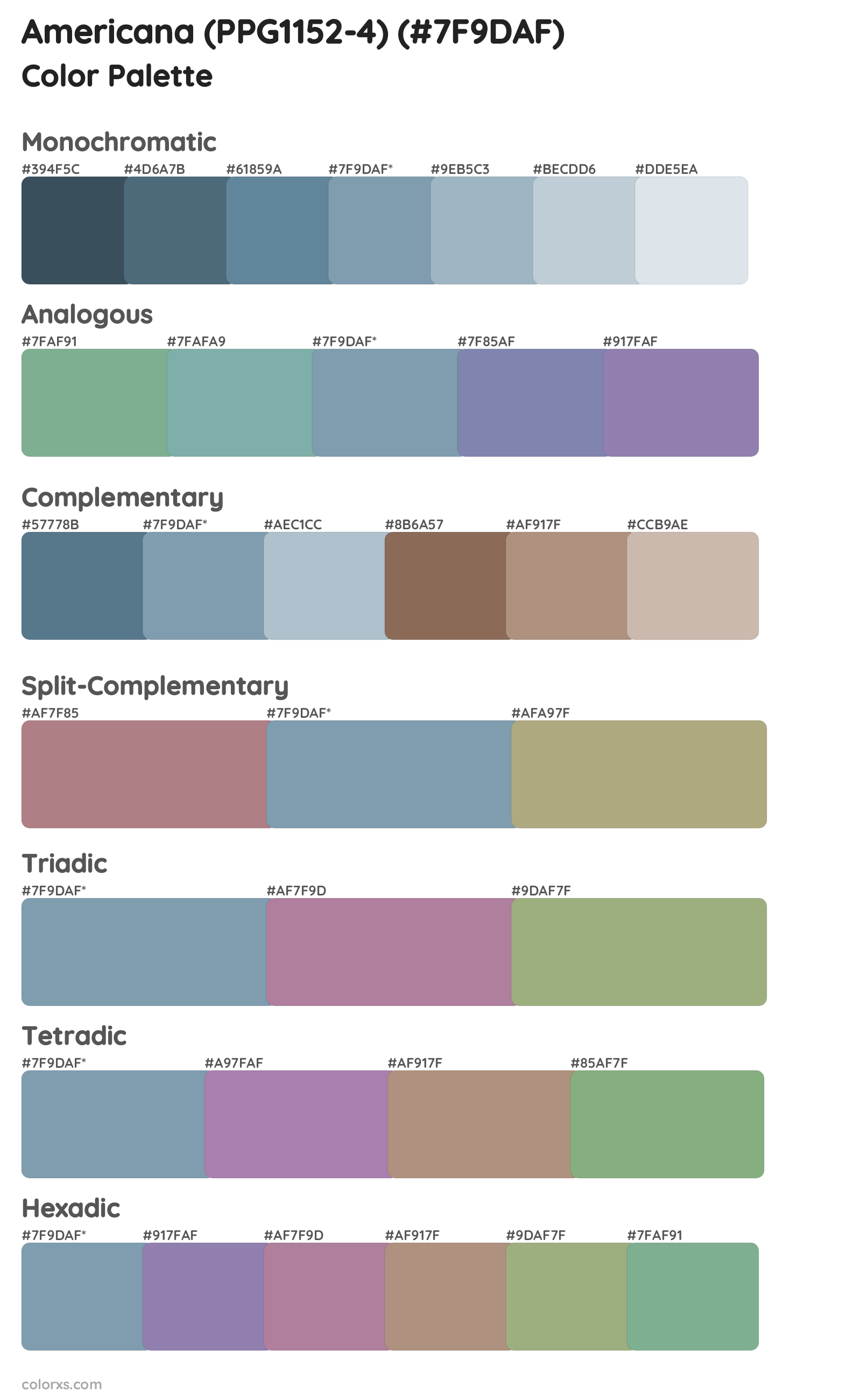 Americana (PPG1152-4) Color Scheme Palettes