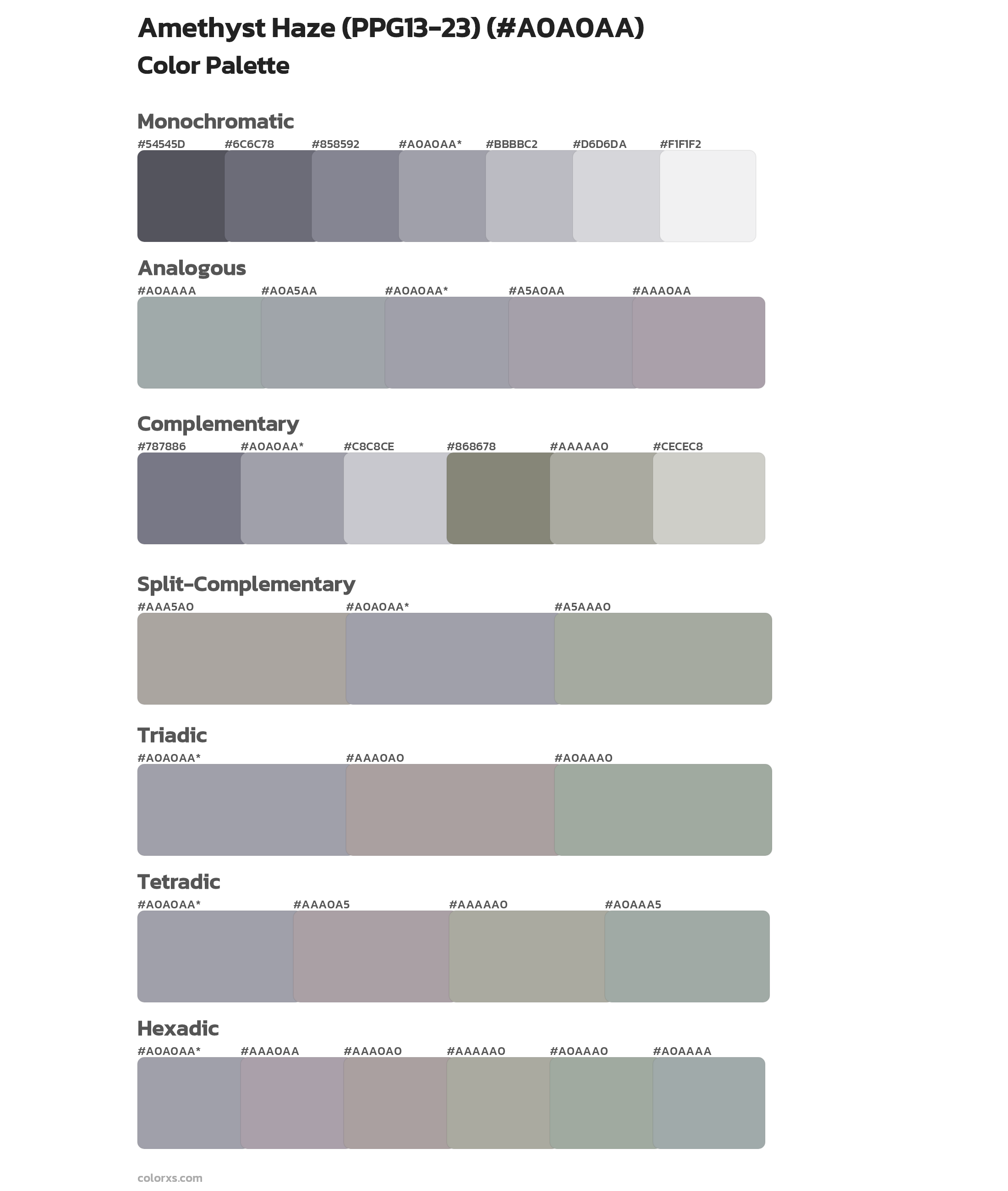 Amethyst Haze (PPG13-23) Color Scheme Palettes