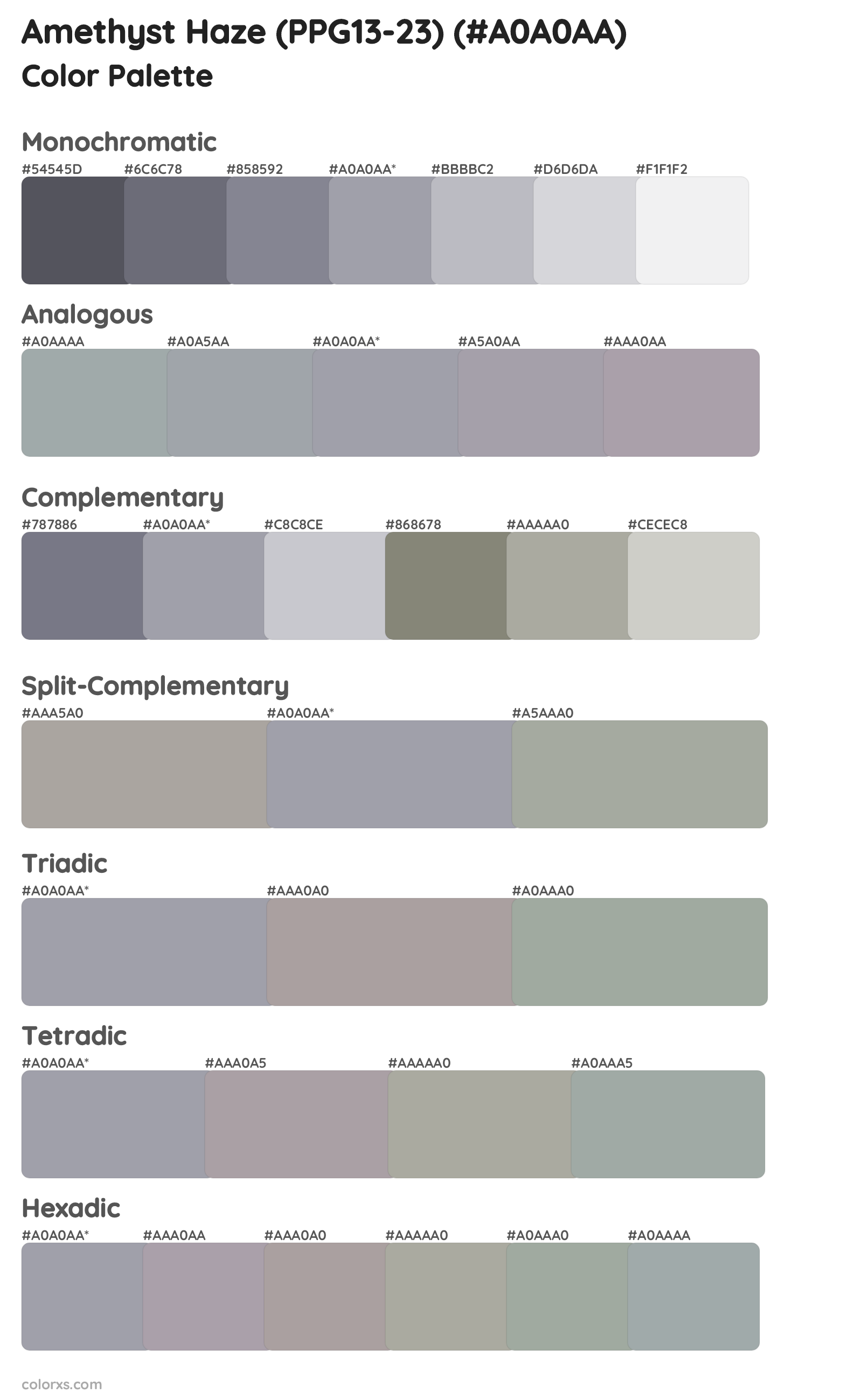 Amethyst Haze (PPG13-23) Color Scheme Palettes