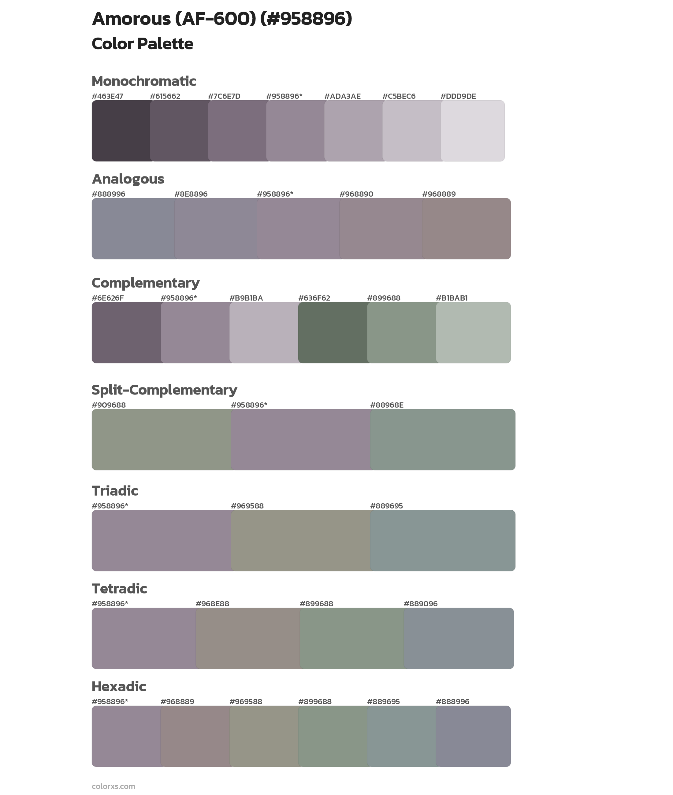 Amorous (AF-600) Color Scheme Palettes