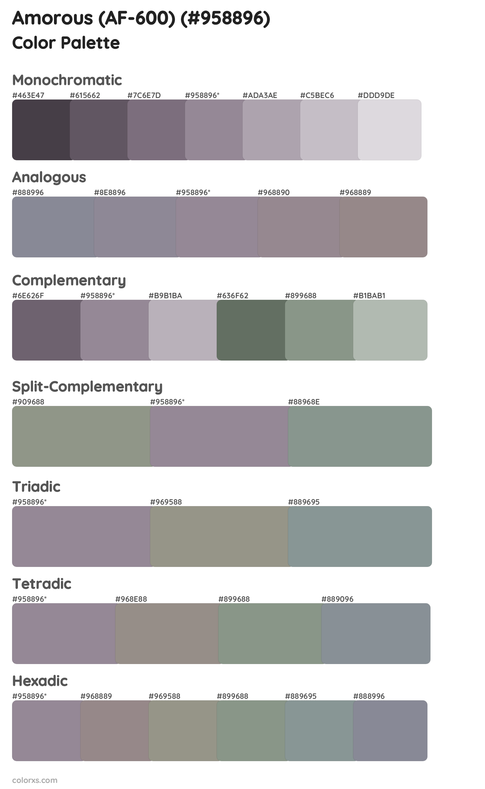 Amorous (AF-600) Color Scheme Palettes