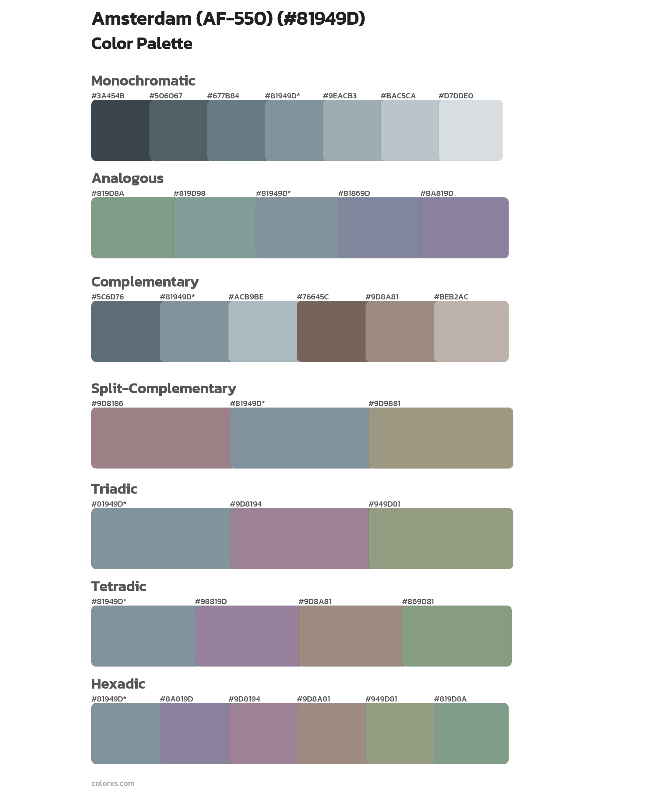 Amsterdam (AF-550) Color Scheme Palettes