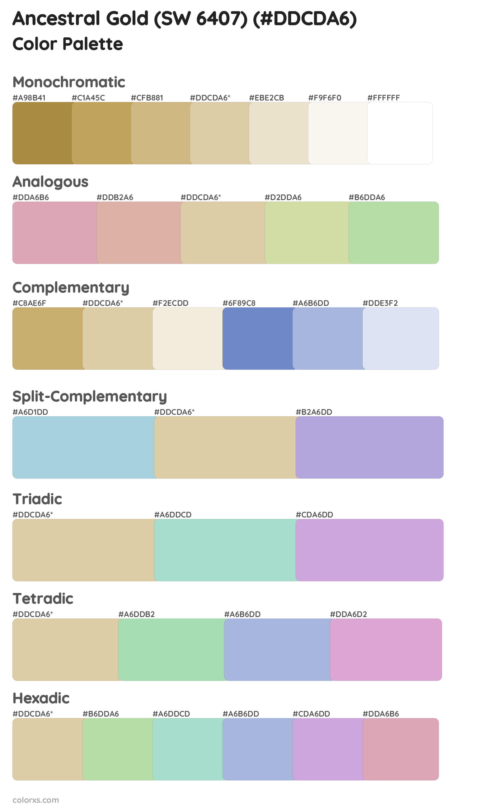 Ancestral Gold (SW 6407) Color Scheme Palettes