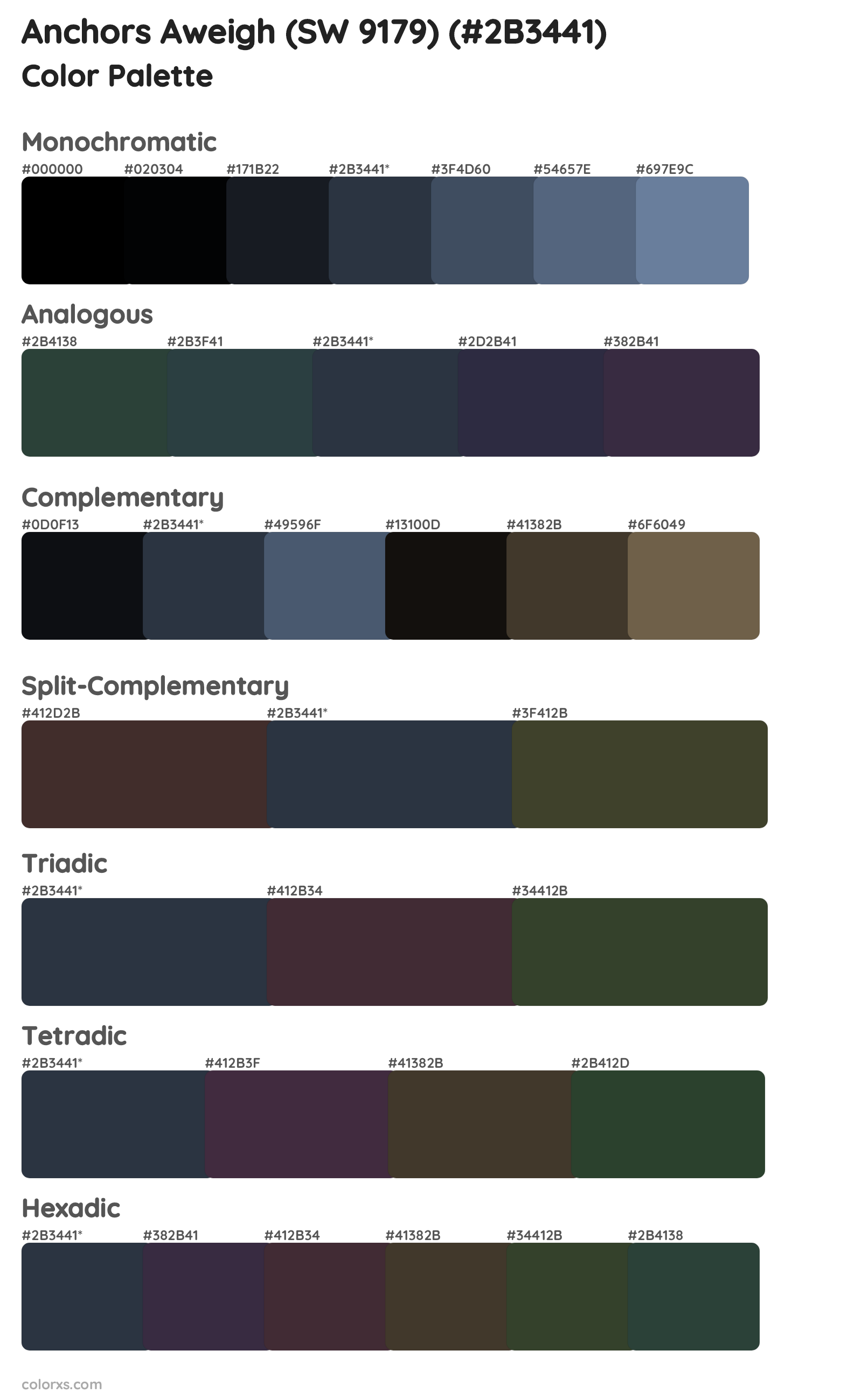 Anchors Aweigh (SW 9179) Color Scheme Palettes