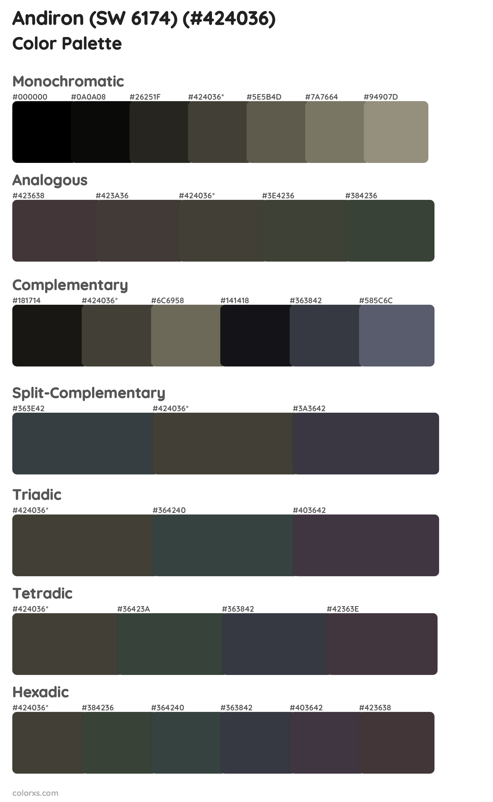 Andiron (SW 6174) Color Scheme Palettes