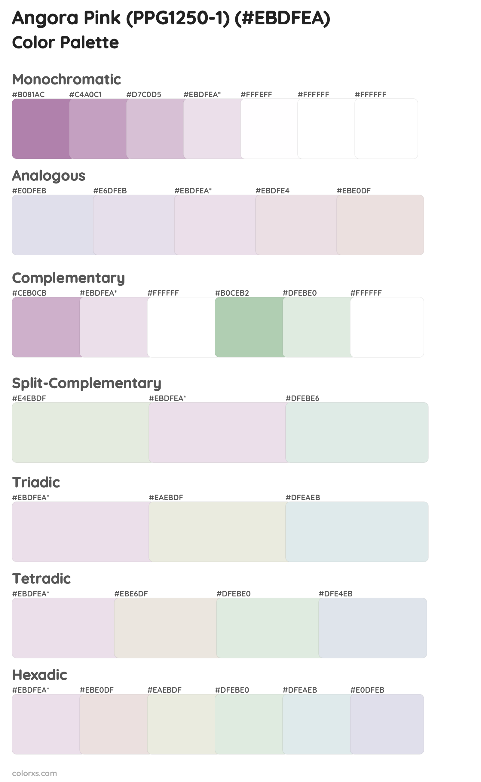 Angora Pink (PPG1250-1) Color Scheme Palettes