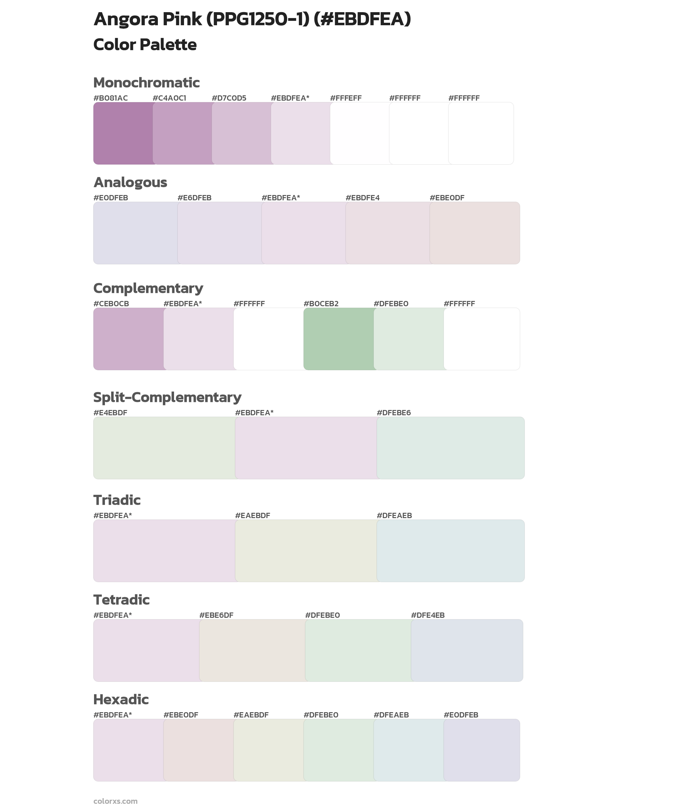 Angora Pink (PPG1250-1) Color Scheme Palettes