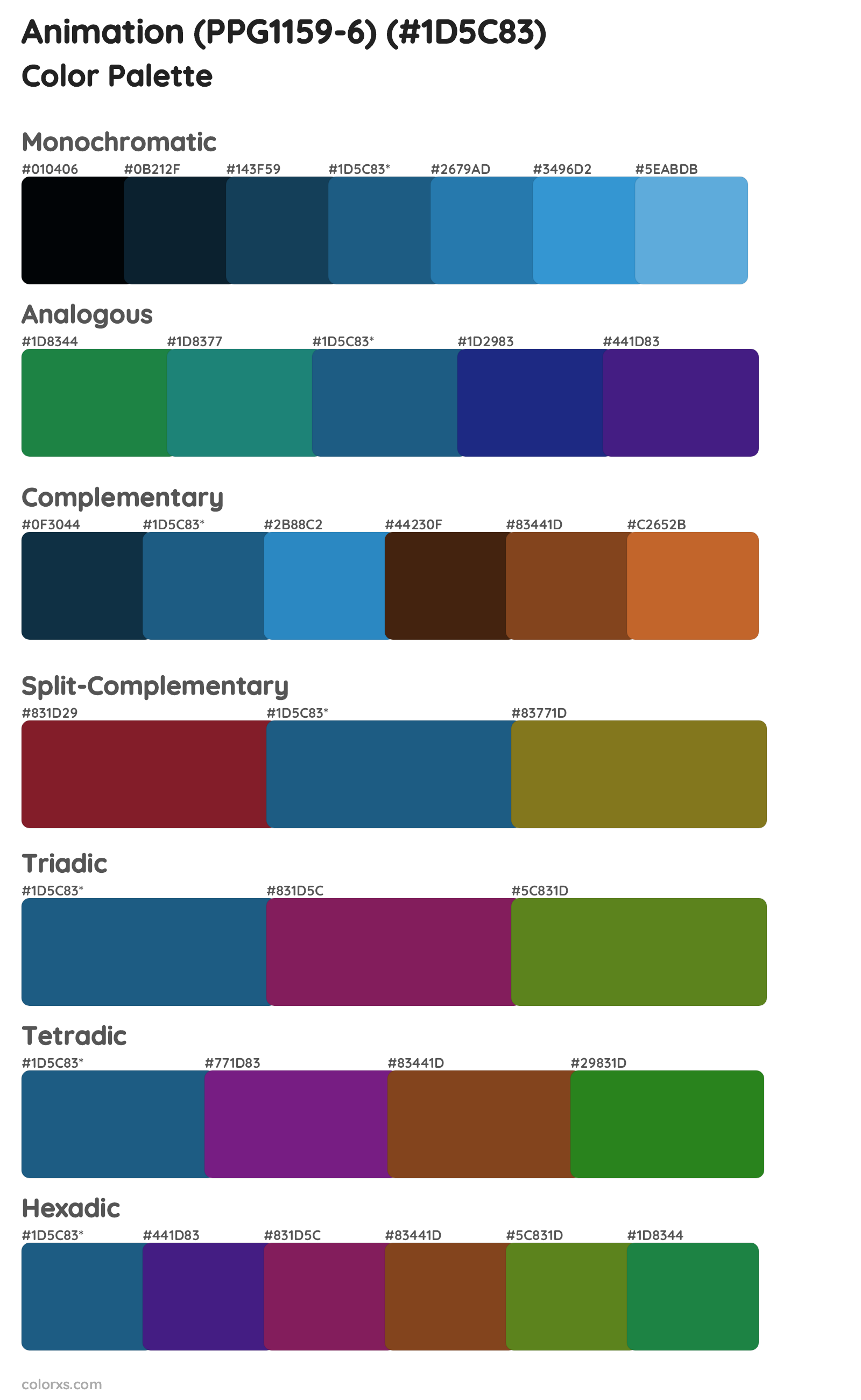 Animation (PPG1159-6) Color Scheme Palettes