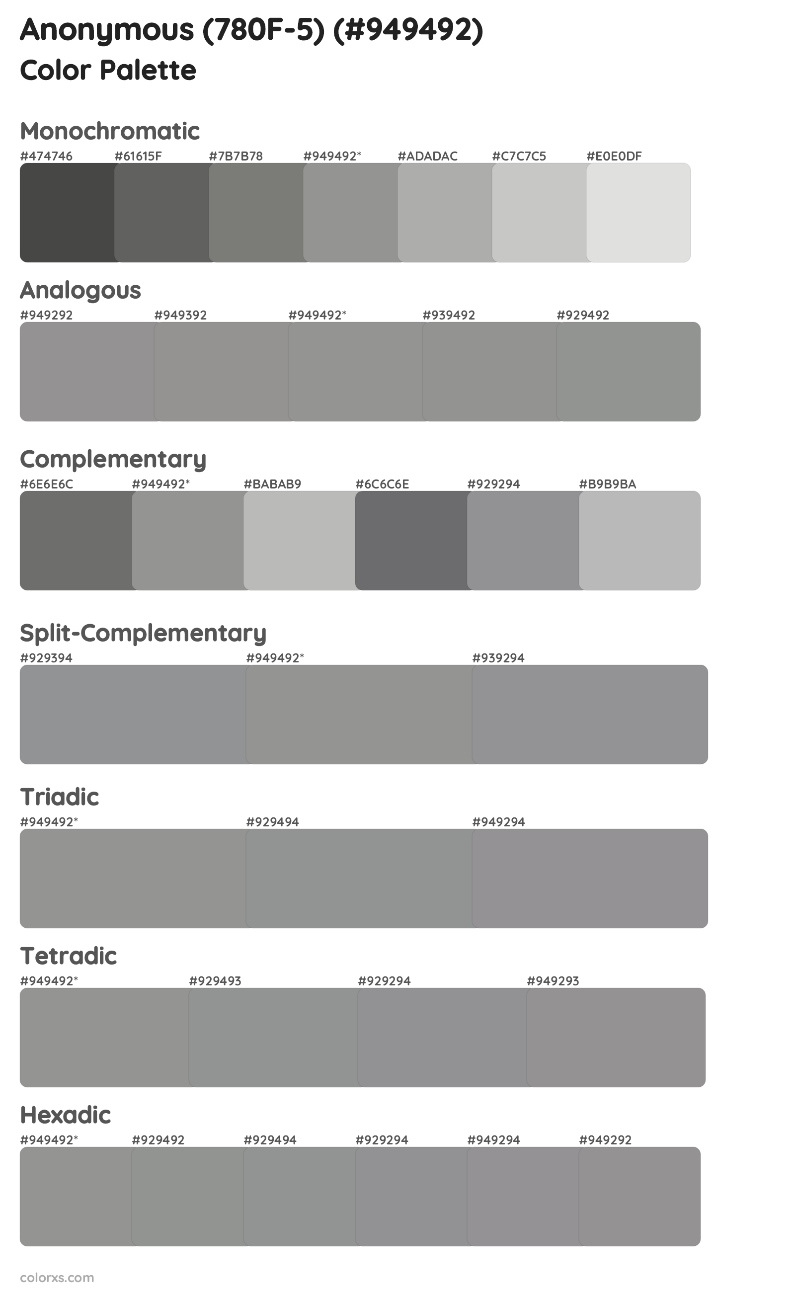 Anonymous (780F-5) Color Scheme Palettes