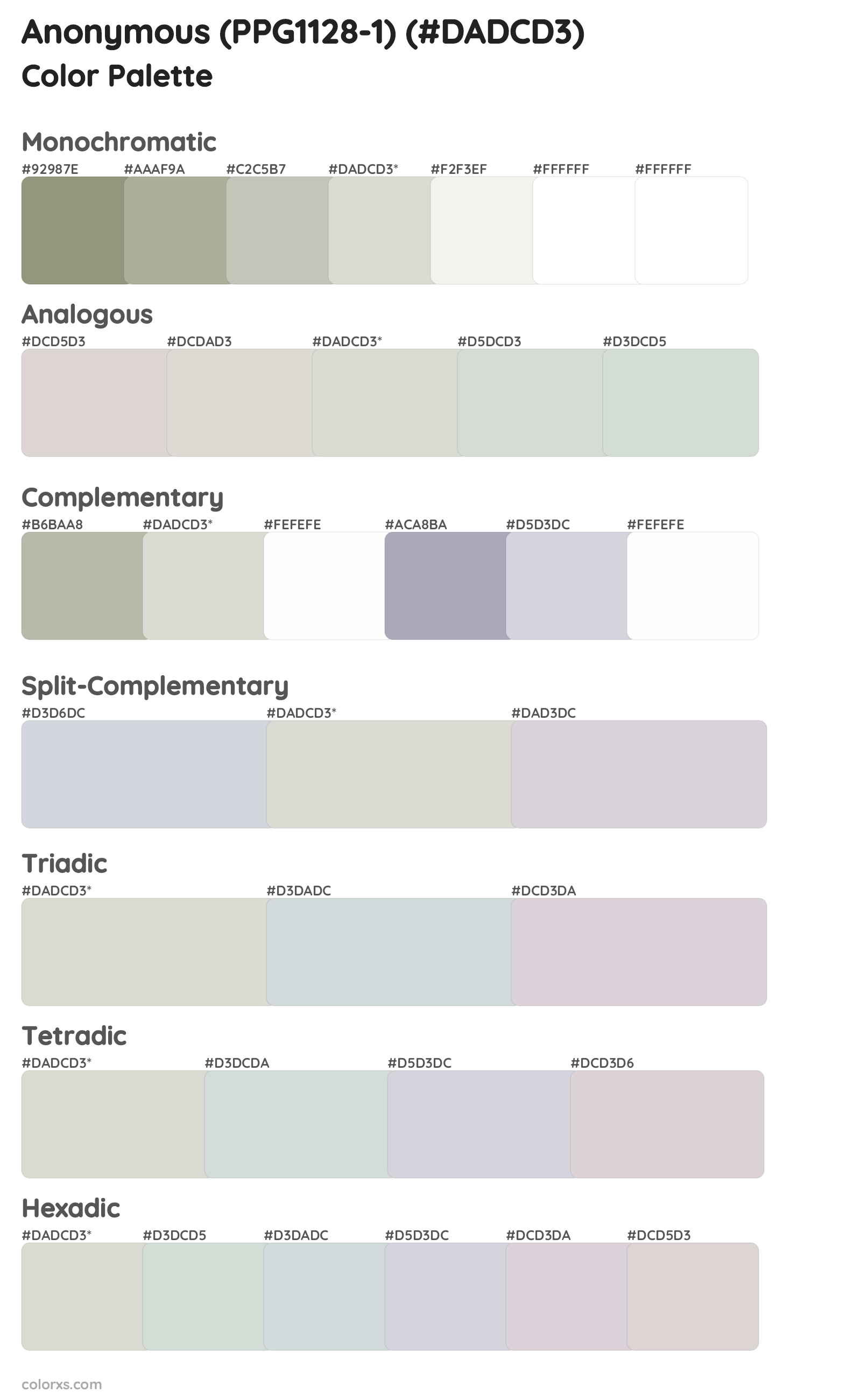 Anonymous (PPG1128-1) Color Scheme Palettes