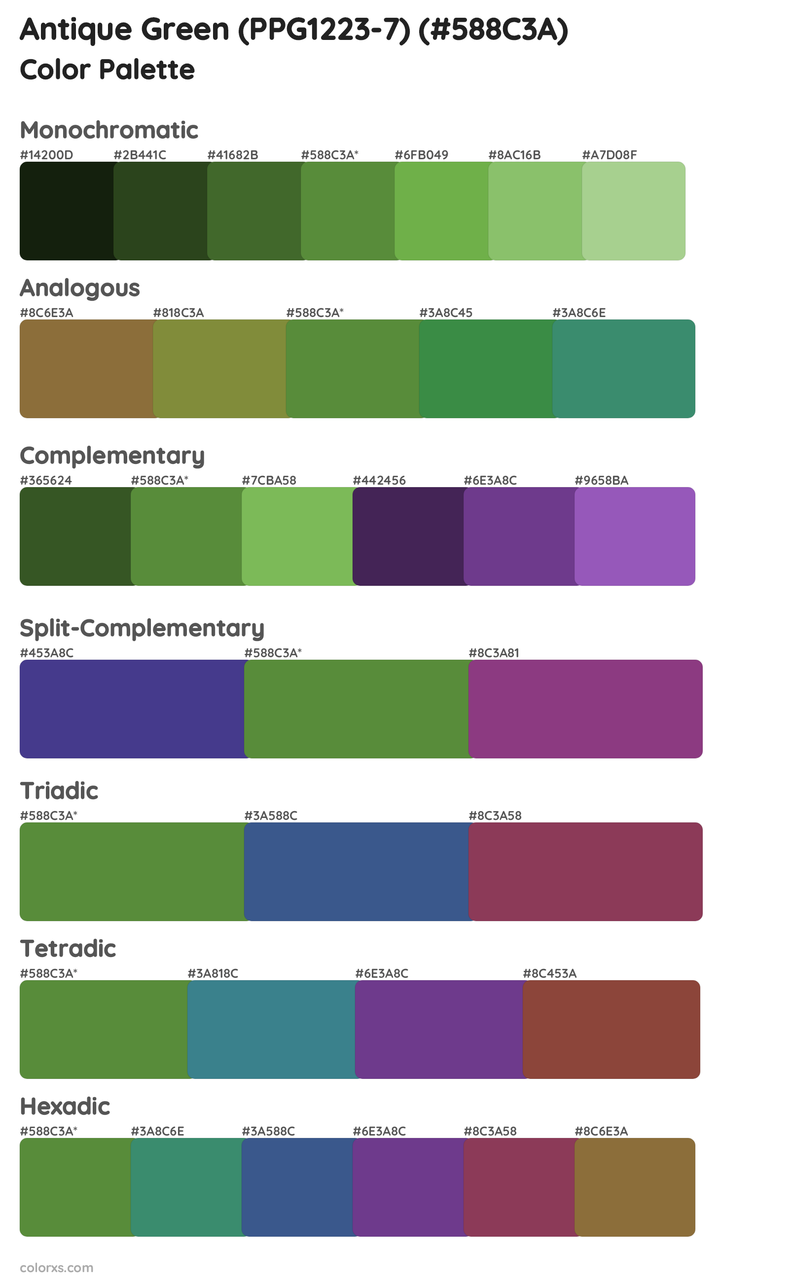 Antique Green (PPG1223-7) Color Scheme Palettes