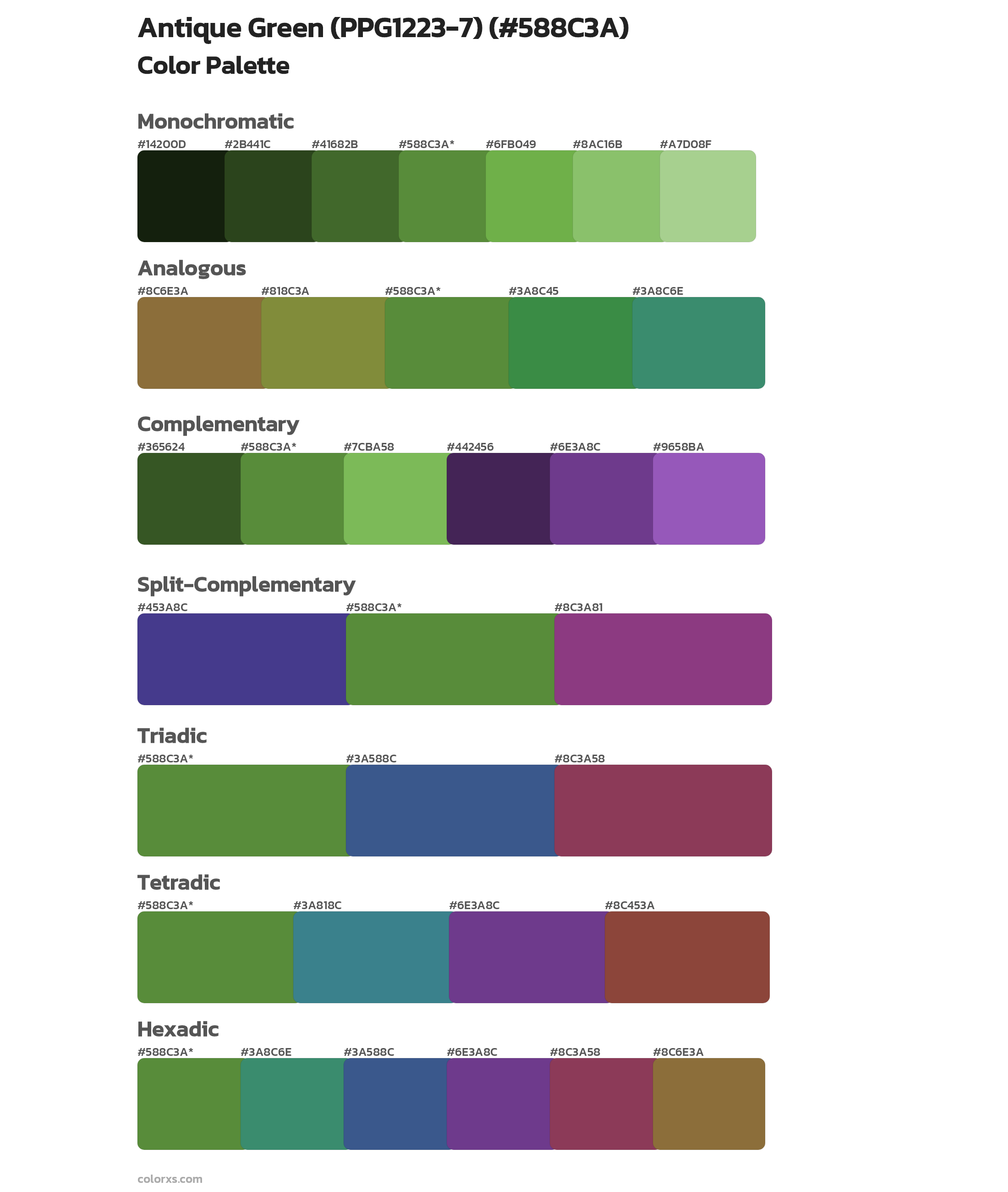 Antique Green (PPG1223-7) Color Scheme Palettes
